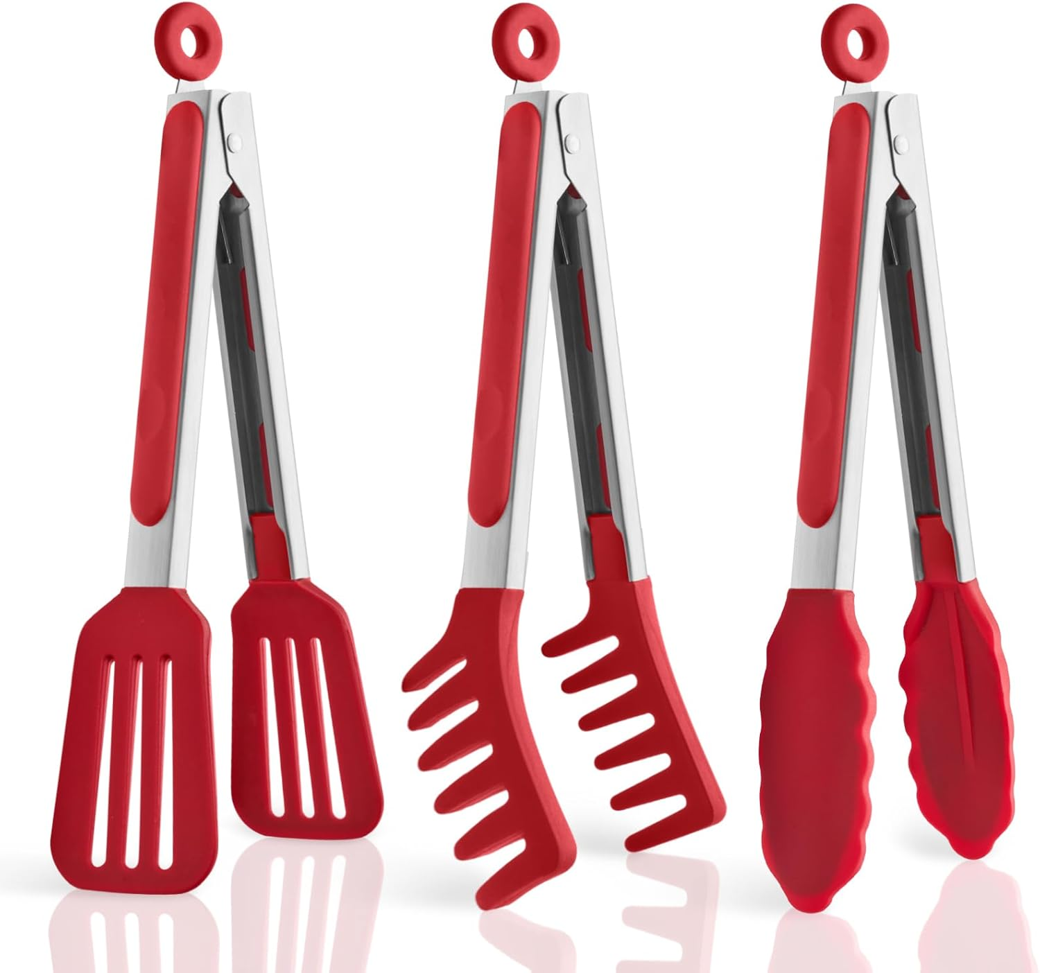 3 Pack Silicone Tongs for Cooking,Maywe Tanso 9 Inch Cooking Kitchen Tongs with Silicone Tips,Nonstick Stainless Steel Tongs for Steak Pie Pizza Pasta Spaghetti Salad BBQ Buffet image number 2