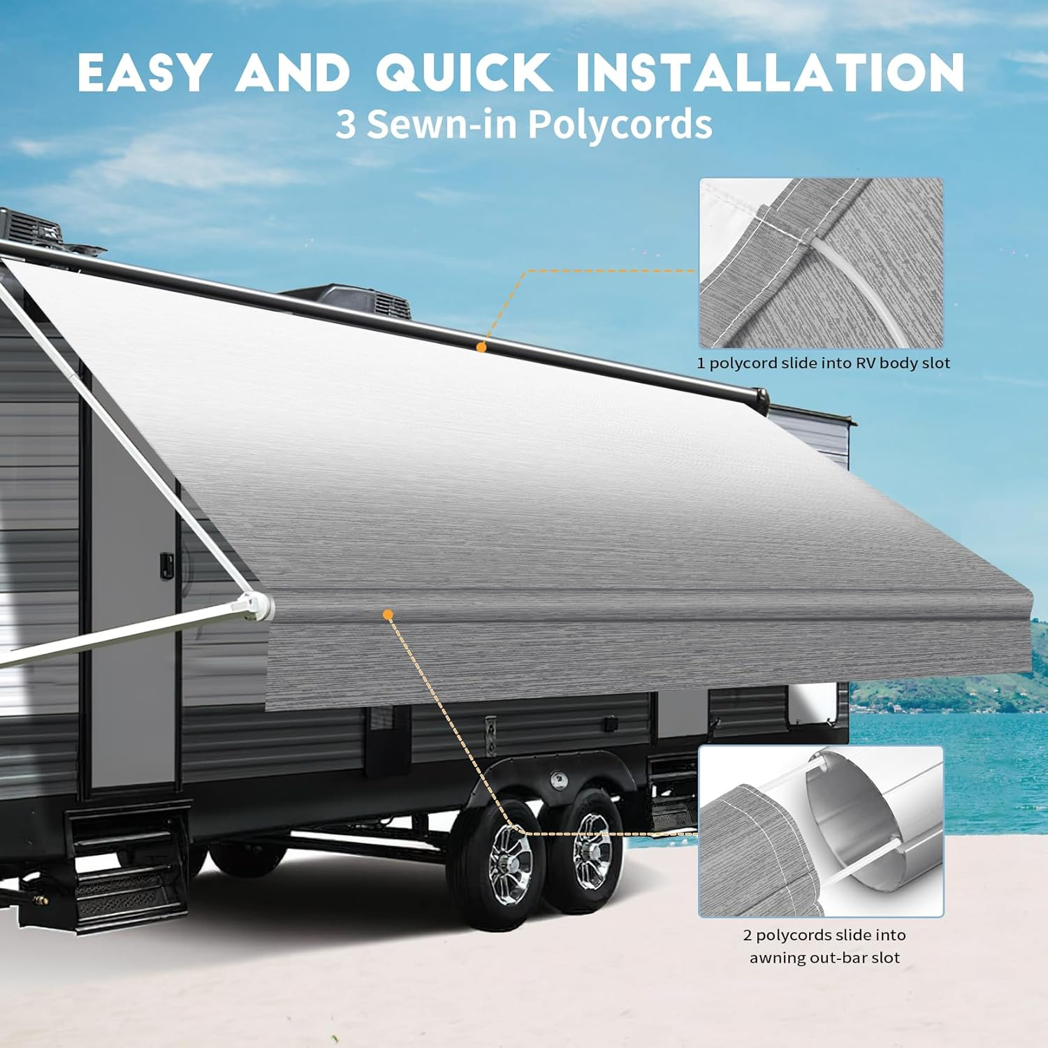 Heavy Duty RV Awning Fabric Replacement - 19.5Oz Vinyl Camper Awning - Waterproof & Uv-Resistant - Universal Canopy for Camper, Trailer and Motorhome (Gray Fade, 17Ft(Fabric 16'2"))