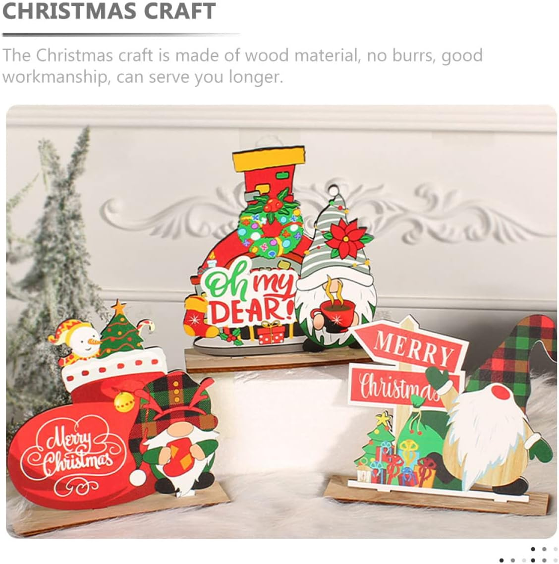 6Pcs Adorable Gnome Decorative Christmas Decors Wooden Ornaments Cartoon Desk Crafts Home Accessory Compact Xmas Decor for Table Display image number 3