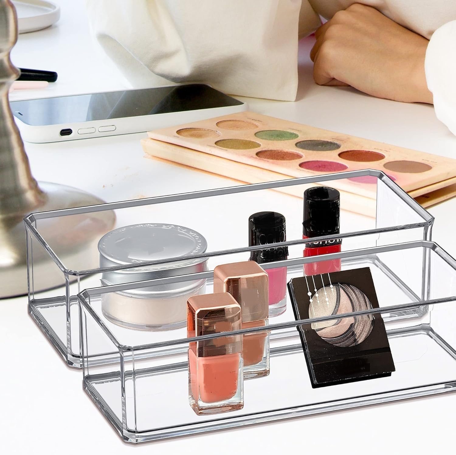 2-Pack Transparent Plastic Lipstick Holder, Perfect Bathroom Vanity Storage Solution for Lipsticks, Nail Polishes, and More (Transparent, One Size)