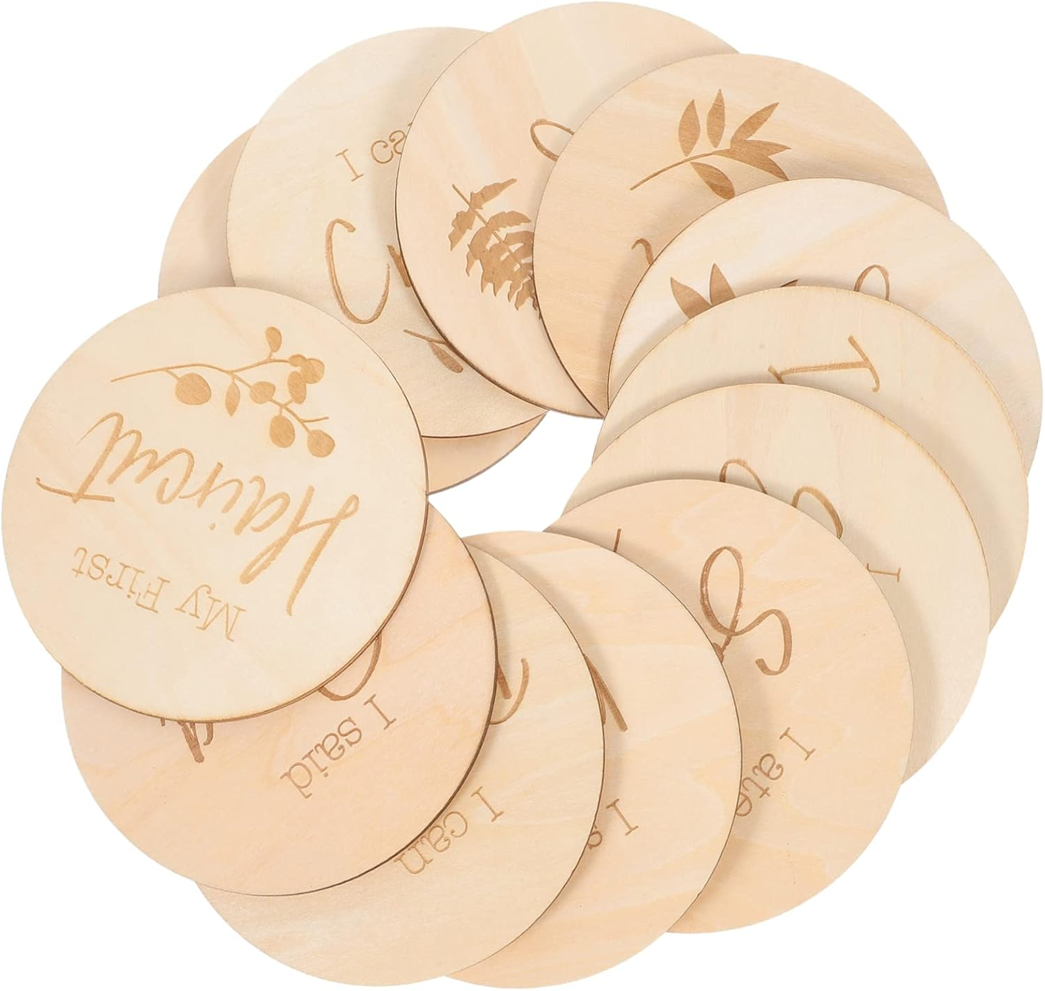 12Pcs Wooden Milestone Cards for Growth Journey Milestone Discs for Newborn Photos for Monthly Memories and Room Decor image number 2