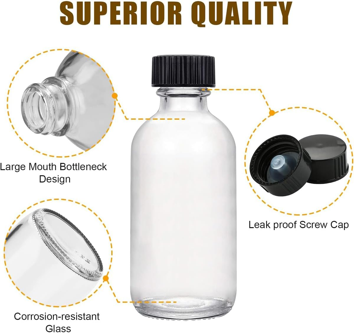 12Pcs Shot Bottles Small Glass Bottles, Juice Bottles with Lids, 60Ml Clear Glass Containers with Funnels, Brushes, Boston round Sample Bottles for Juice, Oils, Ginger Shots, Whiskey, Liquid image number 6