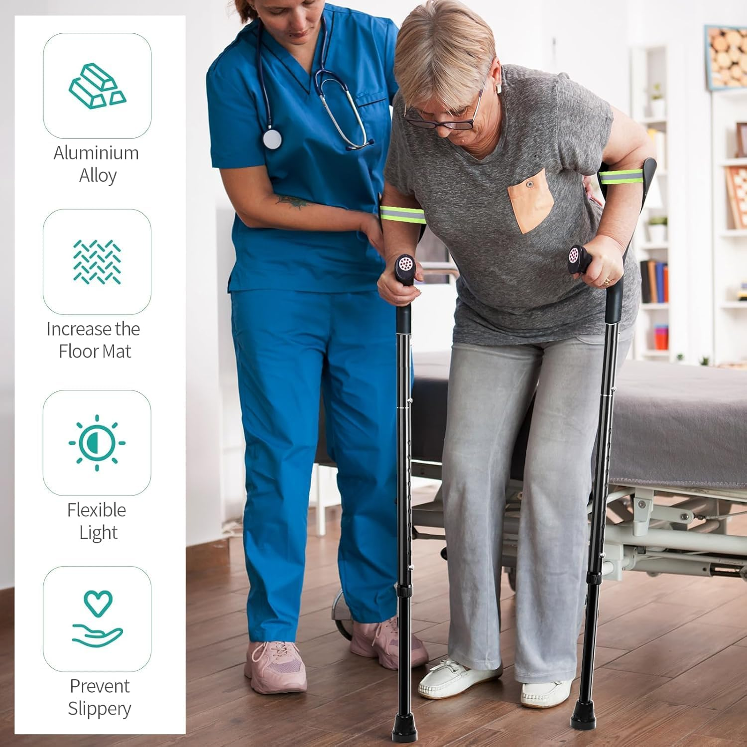 Forearm Crutches Upgraded Heightened (1 Pair), Aluminium Elbow Crutches, Forearm Crutches for Adults, Arm Crutches for Walking, 10-Level Adjustable Height, Lightweight, Anti-Dorp Cuff,Non-Slip