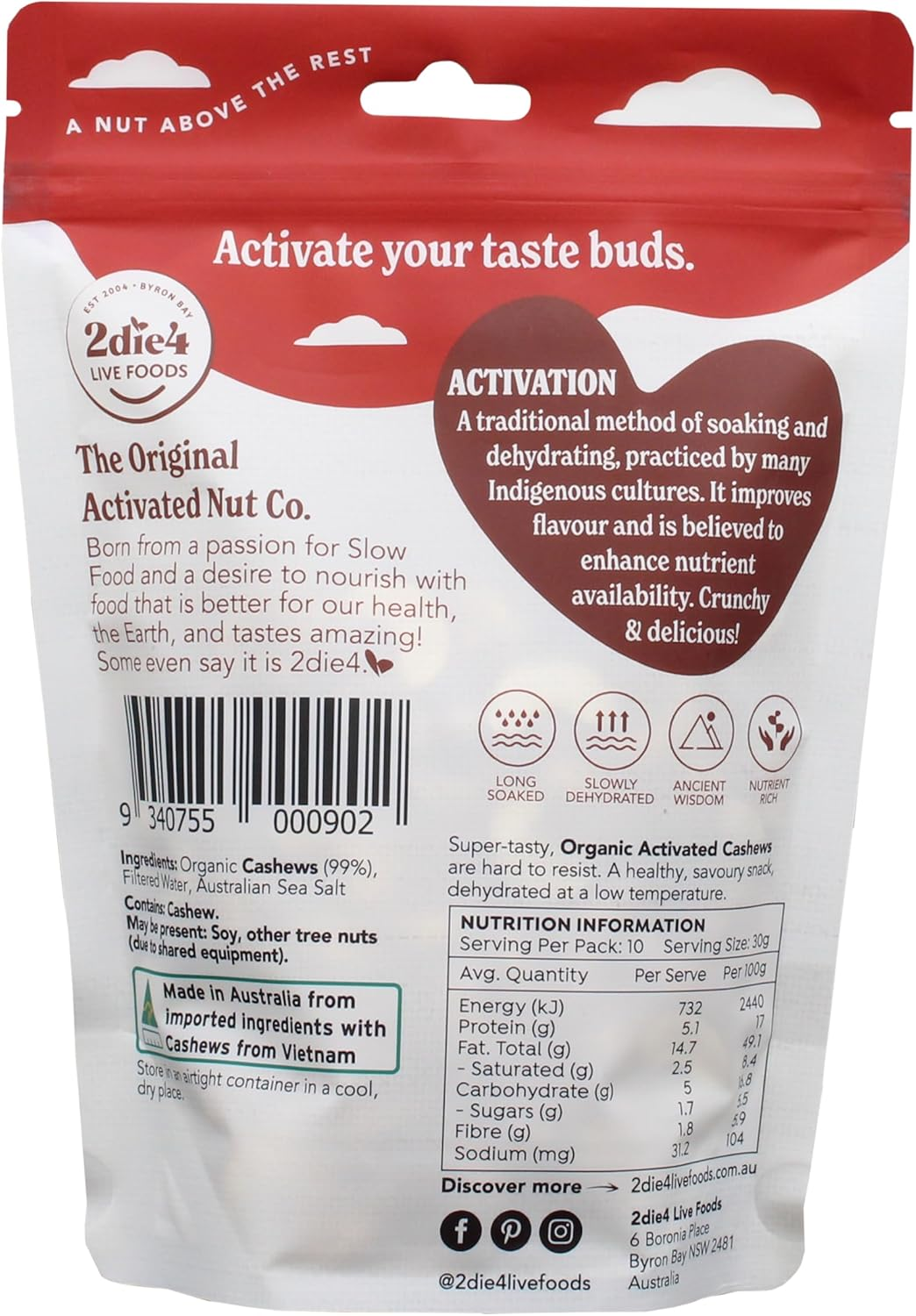 2Die4 Live Foods Activated Organic Cashews 300G image number 2