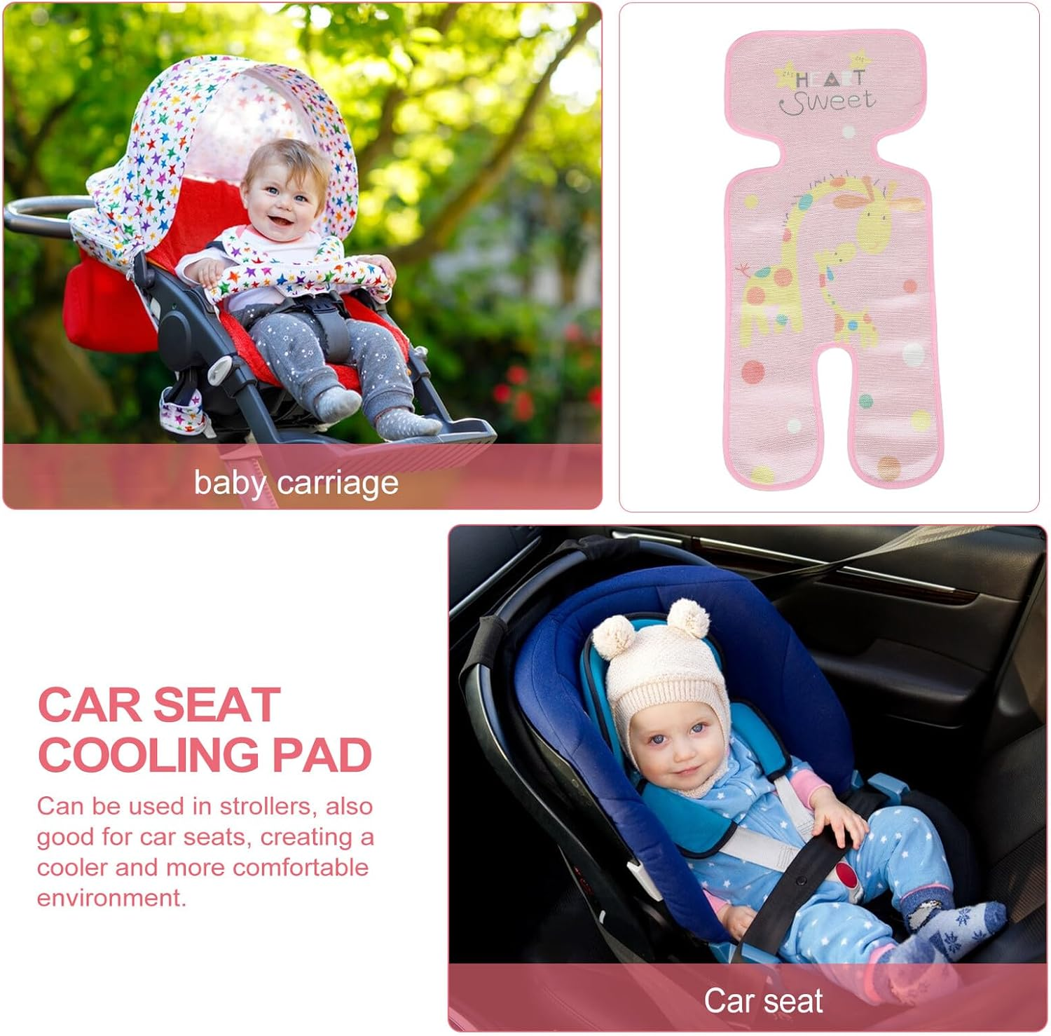 Stroller Seat Liner Ice Silk Cooling Pad Breathable Soft Seat Cooling Mat for Comfortable Stroller Use with Lovely Pattern and Easy Installation image number 3