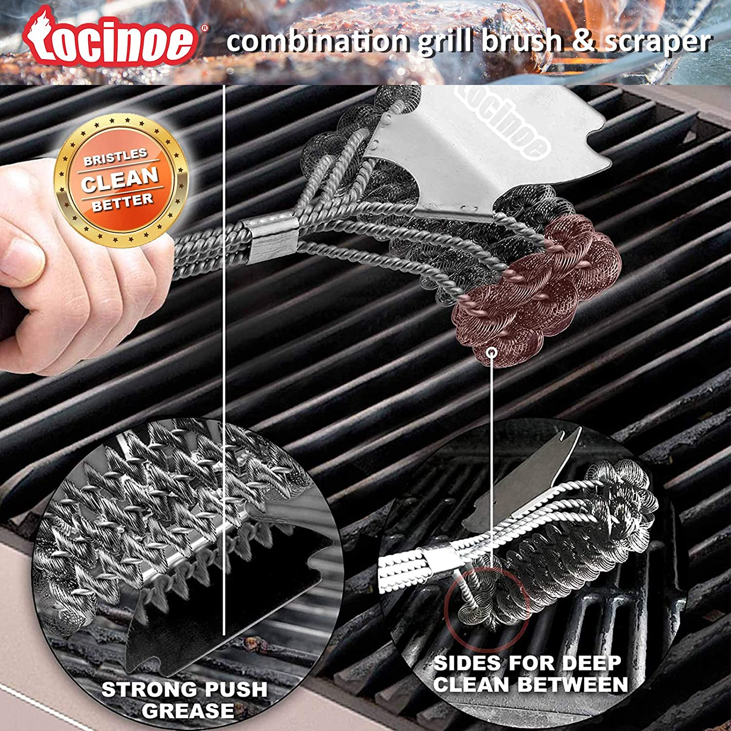 Grill Brush and Scraper for Outdoor BBQ - 18'' Stainless Steel Bristles & Scraper Deep Clean Charcoal Grill Grease - Stronger Heavy Duty Rustproof BBQ Accessories image number 1