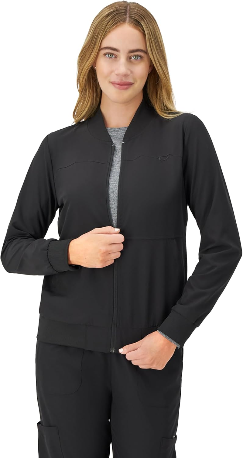 Hanes Women'S Scrubs Bomber Jacket, Zip-Up Healthcare Scrub Jacket for Women, Moisture Wicking