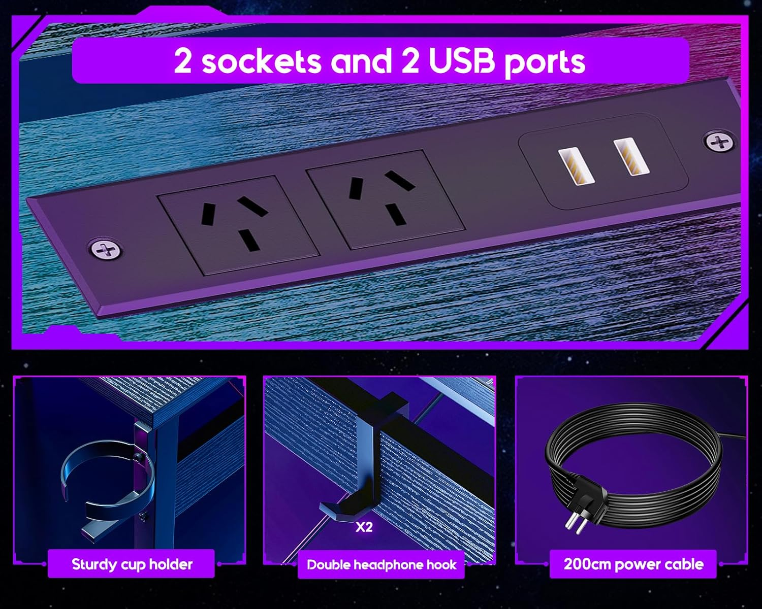 ODK L Shaped Computer Desk, Gaming Desk LED Light Strip and 2 USB 3 Charging Port, Gaming Table with Monitor Surface, Gaming Desks Workstations, Black