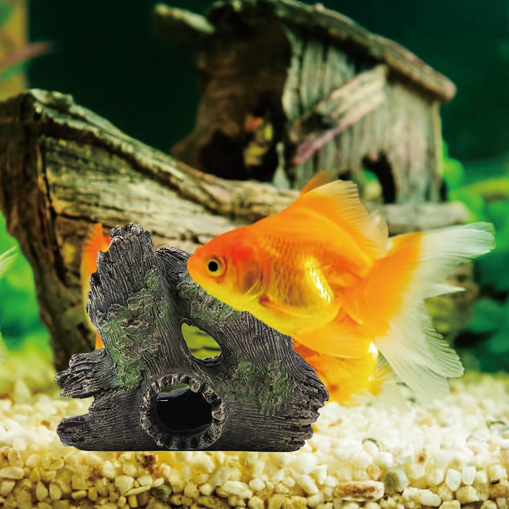 Aquarium Hollow Tree Trunk Ornament, Fish Decor with Moss Artificial Driftwood Polyresin Hideout Decoration Ornament for Fish Tank and Landscape Resin Log Hideaway(St 004C) image number 1