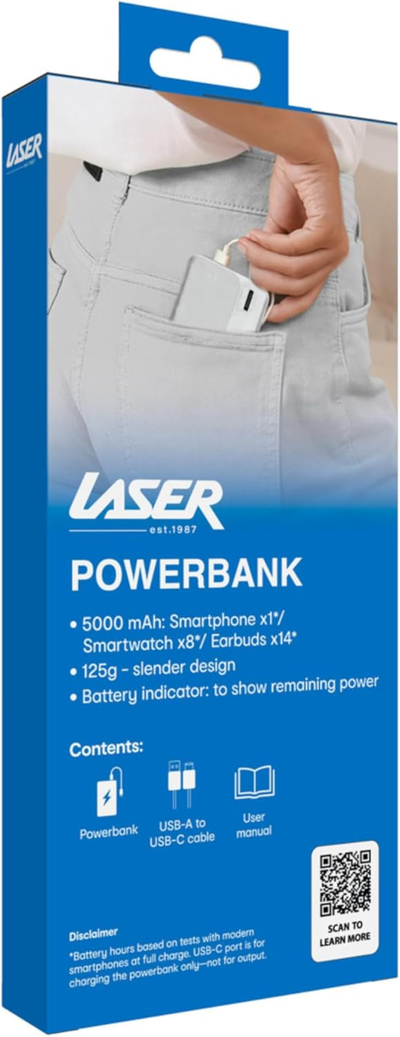 Laser Slim 5000Mah Portable Power Bank with LED Display &ndash; Lightweight Pocket Charger for Smartphones, Earbuds & Smartwatch &ndash; Compact Travel Battery Pack (White) image number 5