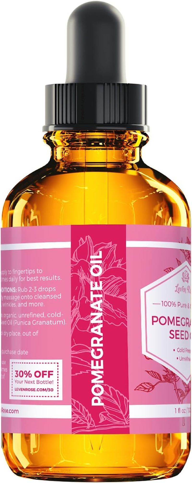 Leven Rose Pomegranate Seed Oil, 100% Pure Unrefined Cold Pressed Antioxidant Moisturizer for Hair Skin and Nails 1 Oz image number 6