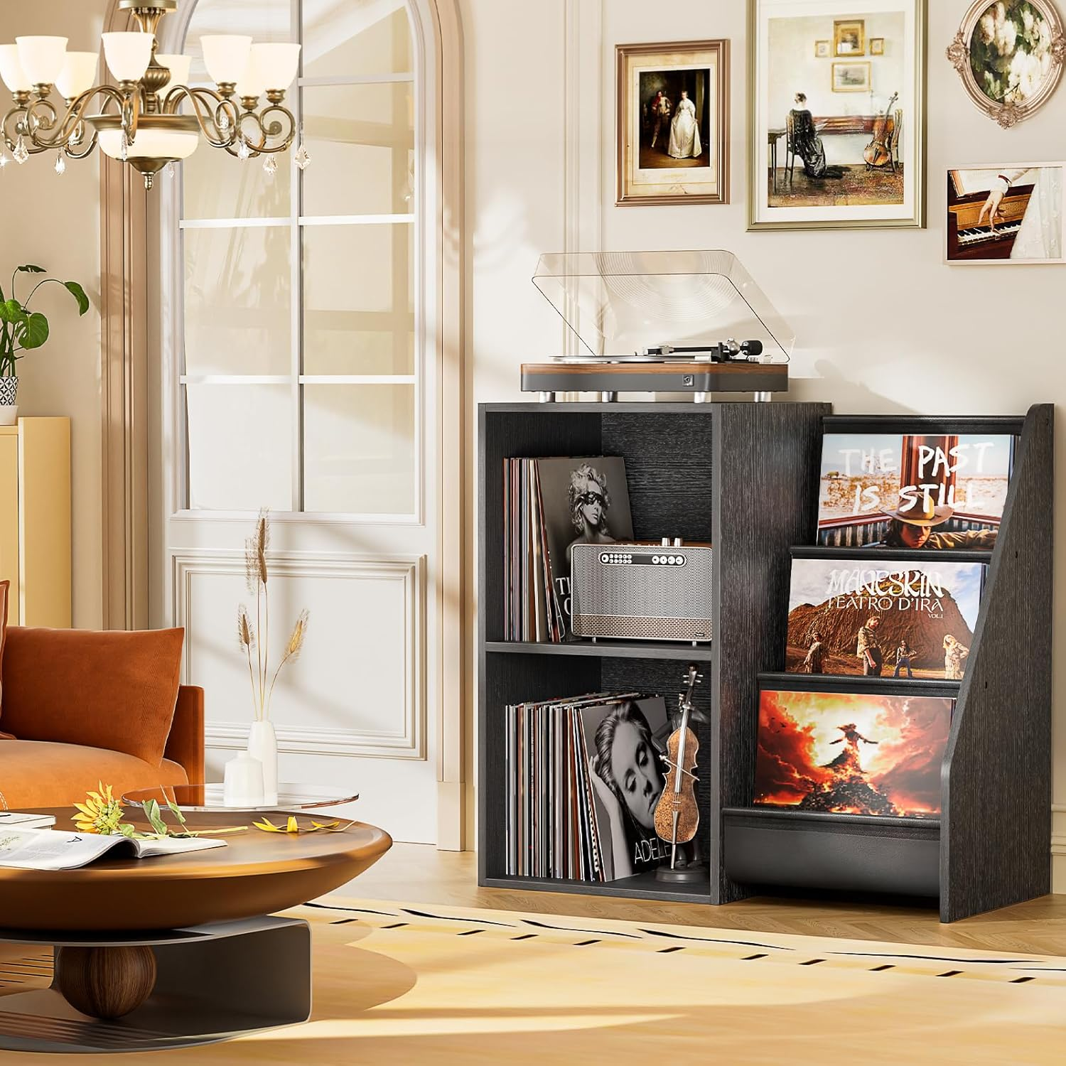 Record Player Stand,Turntable Stand with Vinyl Record Storage,Record Player Table with Vinyl Display Holder Shelf,Record Player Cabinet with 220 Albums Organizer,Media Console Cabinet for Stereo Audio image number 2