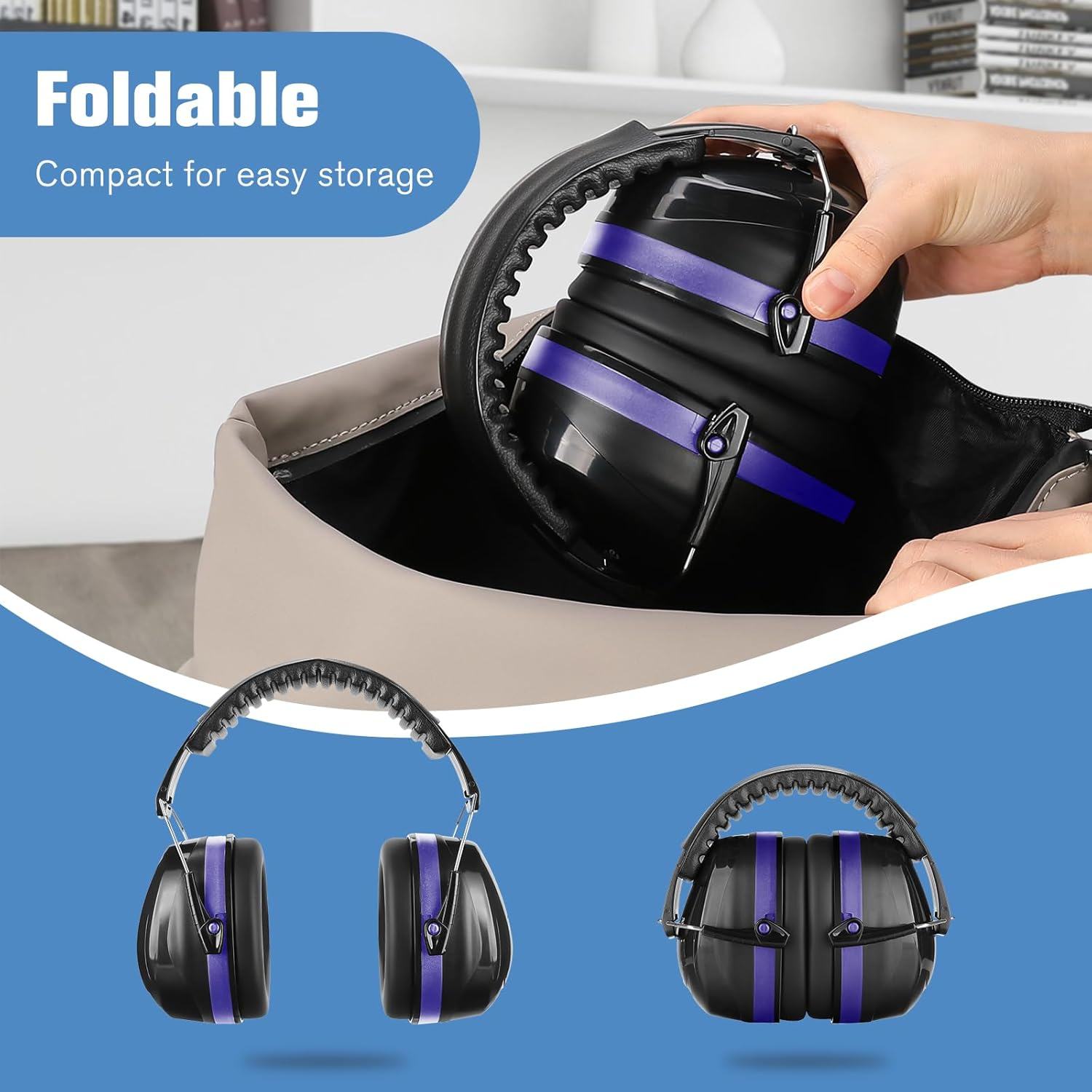 Procase Noise Reduction Safety Ear Muffs, 32Db Hearing Protection Earmuffs Ear Defenders with Adjustable Headband for Mowing Construction Manufacturing Woodwork -Purple image number 2