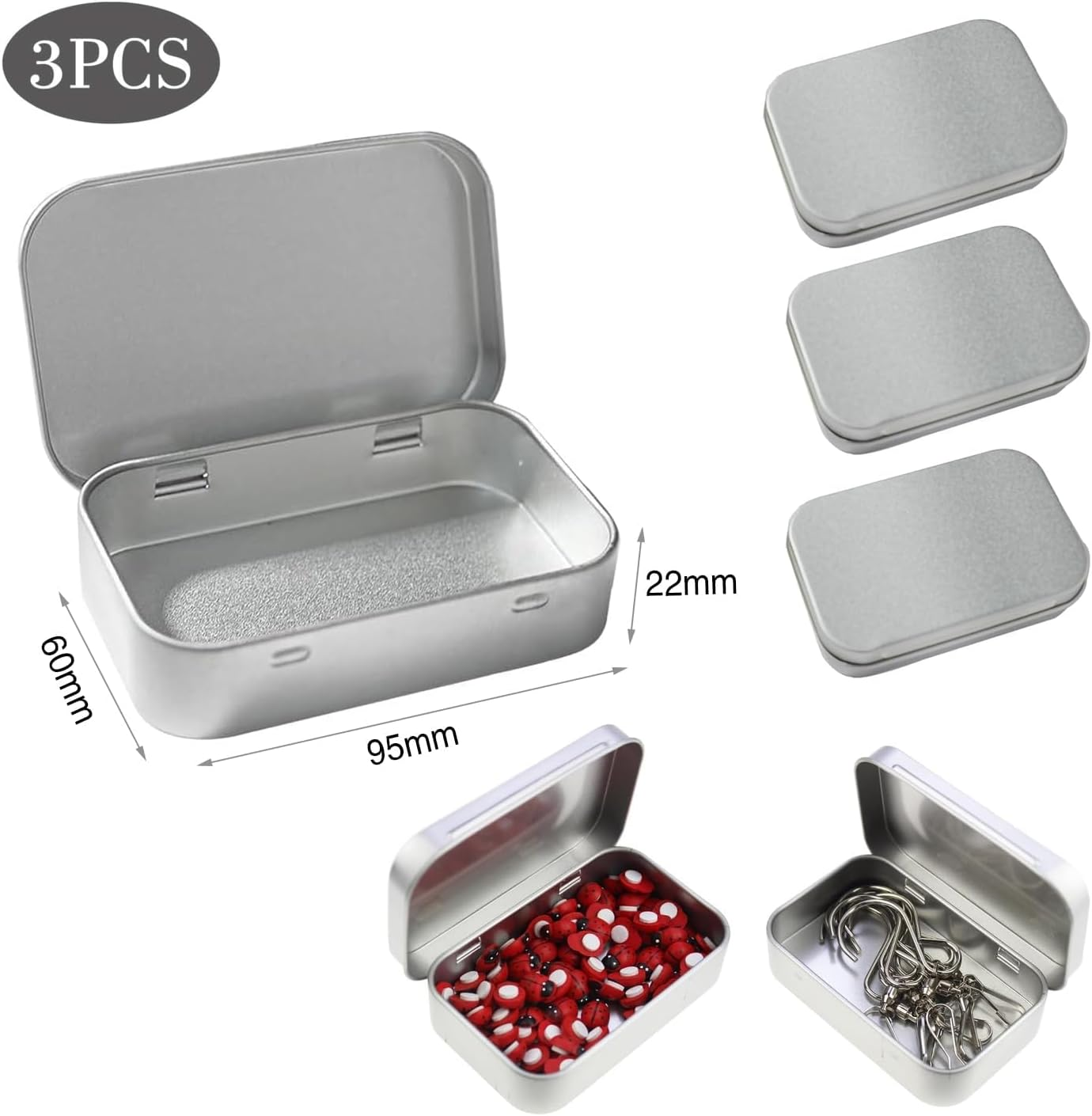 3-Pack Tin Box Candy Key Earrings Coin Metal Storage Box Small Portable Tin Metal Iron Box Metal Empty Hinged Tins Storage Boxes (Silver)