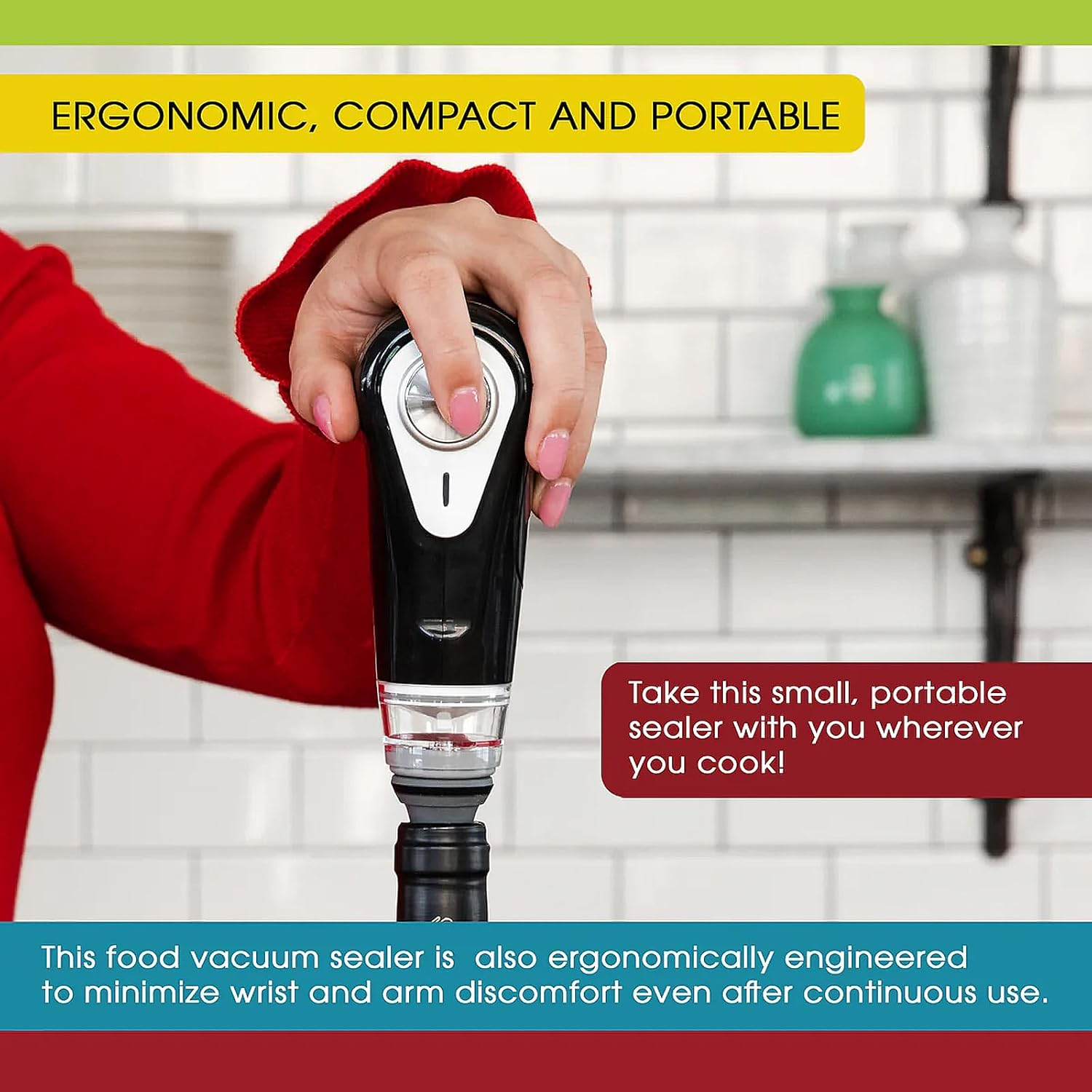 Vacuum Sealer by Vesta Precision - Handheld Vac 'N Seal | Extends Food Freshness | Fast and Powerful Vacuum | Compact Design | Long Battery Life | Works with Vacuum Bags, Bottles and Canisters image number 4