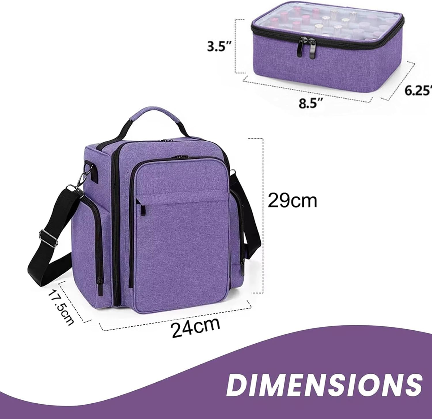 Nail Polish Bag Large Travel Makeup Bag with 3 Inner Removable Pouches, Hair Bag Cosmetic Bag with Detachable Dividers, Professional Manicure Kit,Purple image number 1