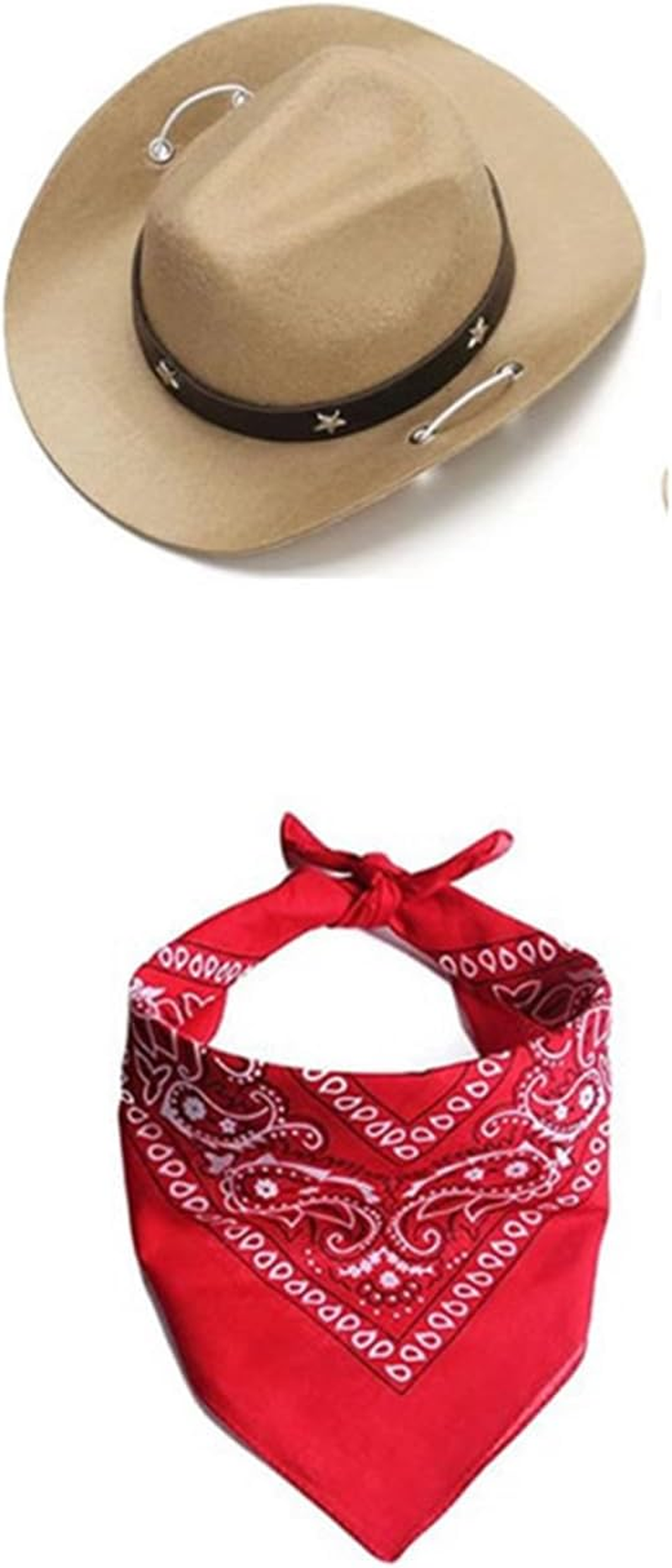 Dogs Cat Pet Cowboy Costume Cowboy Hat with Bandana Set for Halloween, Christmas, Holiday, Party, Cosplay (Khaki, Small) image number 1