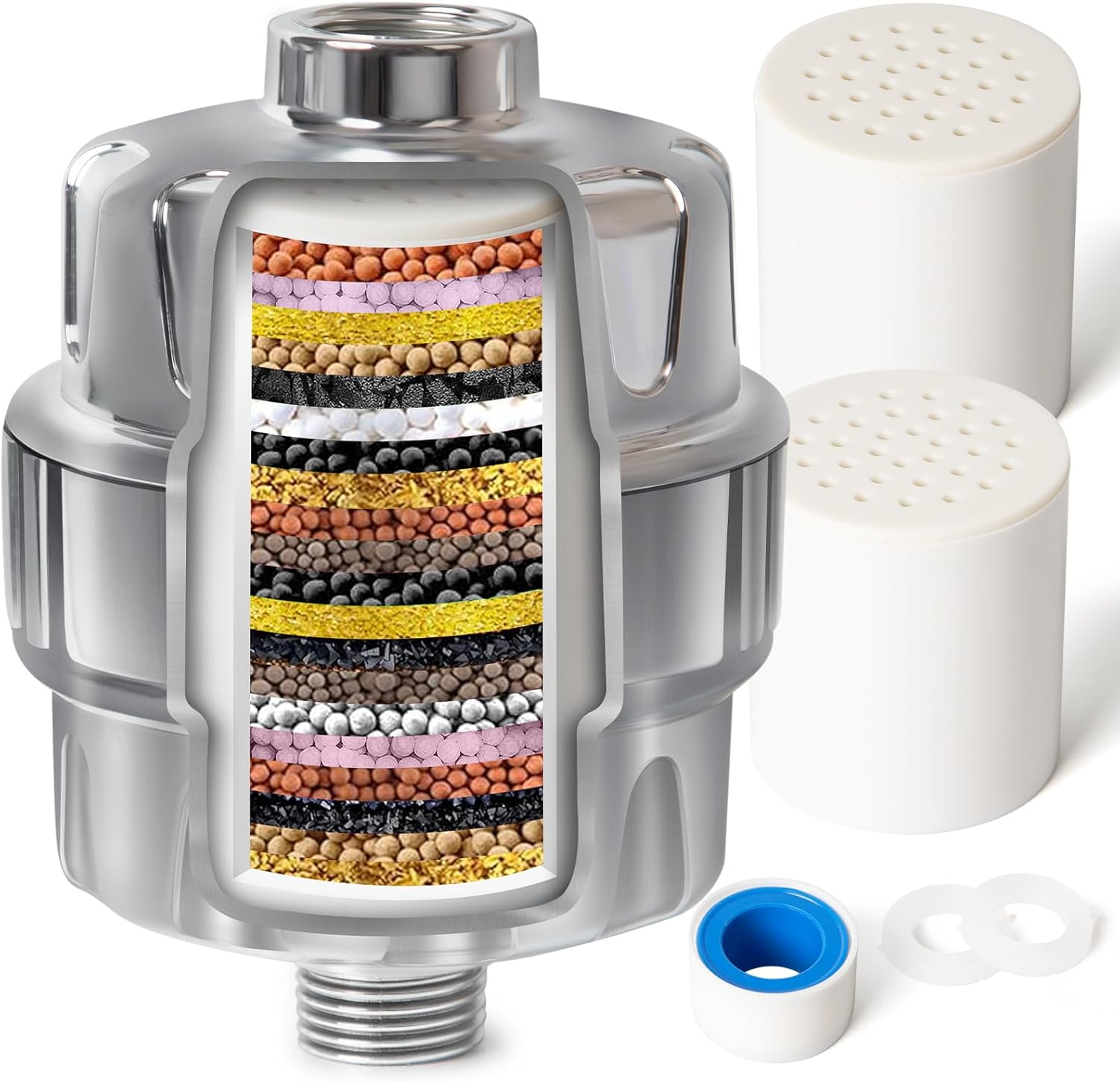 Shower Filter, 20 Stage Shower Head Filter for Hard Water, High Output Shower Water Filter to Remove Chlorine, 2 Cartridges Included image number 1