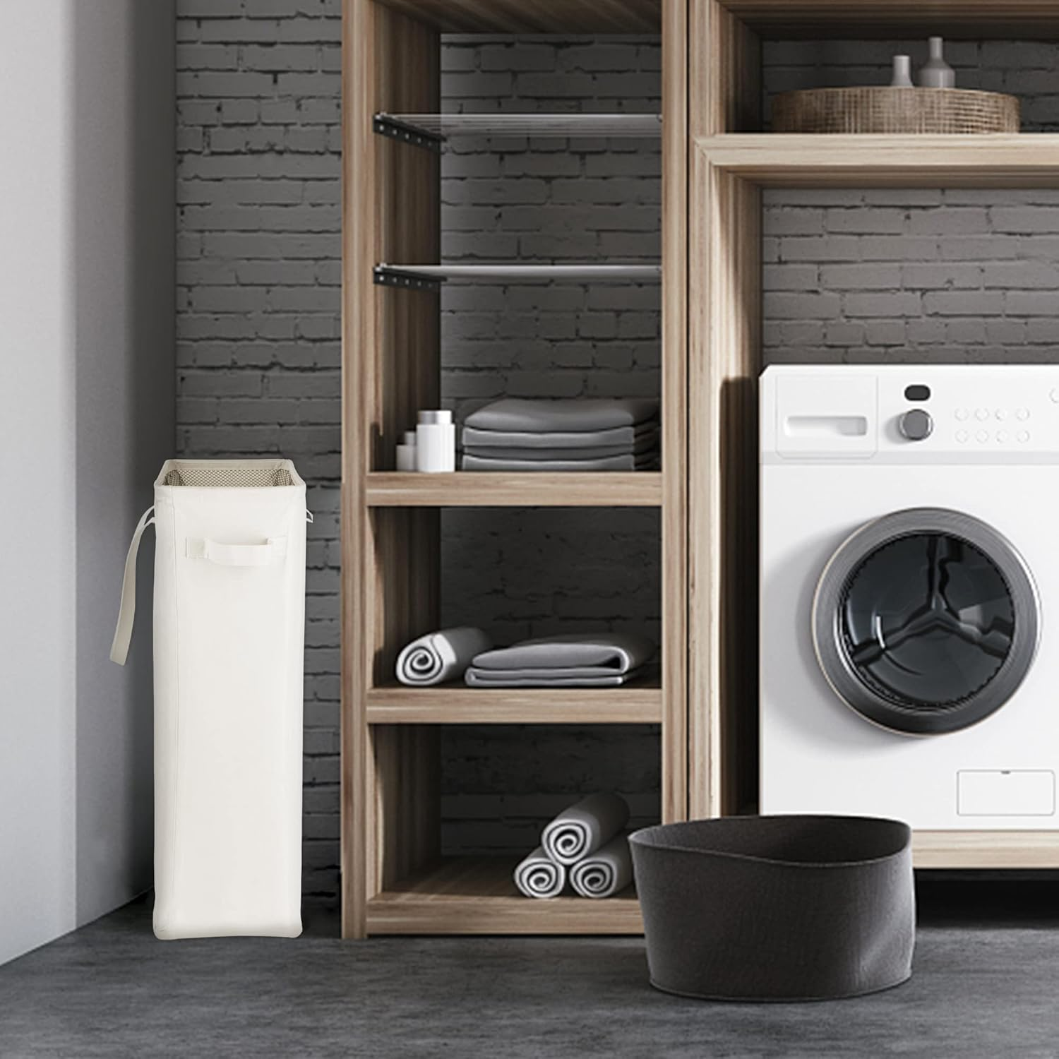 Odonata Slim Laundry Hamper Handles Collapsible Laundry Basket Thin Dirty Clothes Basket Narrow Laundry Bag Foldable Dirty Hamper 45L (Beige) - Animal image number 3