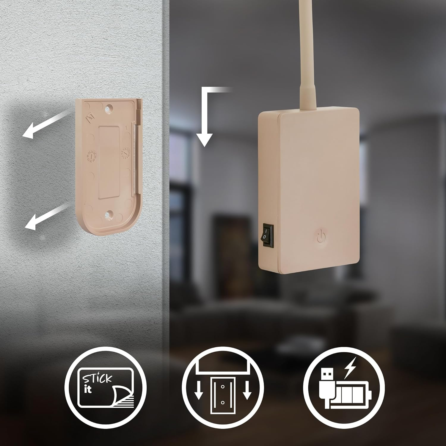 BRILONER - LED Reading Lamp without Power Connection and No Drilling with Battery, Touch, Dimmable, Warm White Light, Wall Light, Wall Lamp for Gluing, Bed Lamp, Reading Light, Bedside Lamp, 7.5 X 3 X image number 5