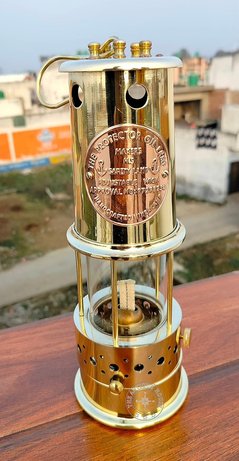 THE ANTIQUE HOUSE Large Vintage Solid Brass Working Nautical Miner Lamp Oil Ship Lantern Maritime Christmas Gift image number 4