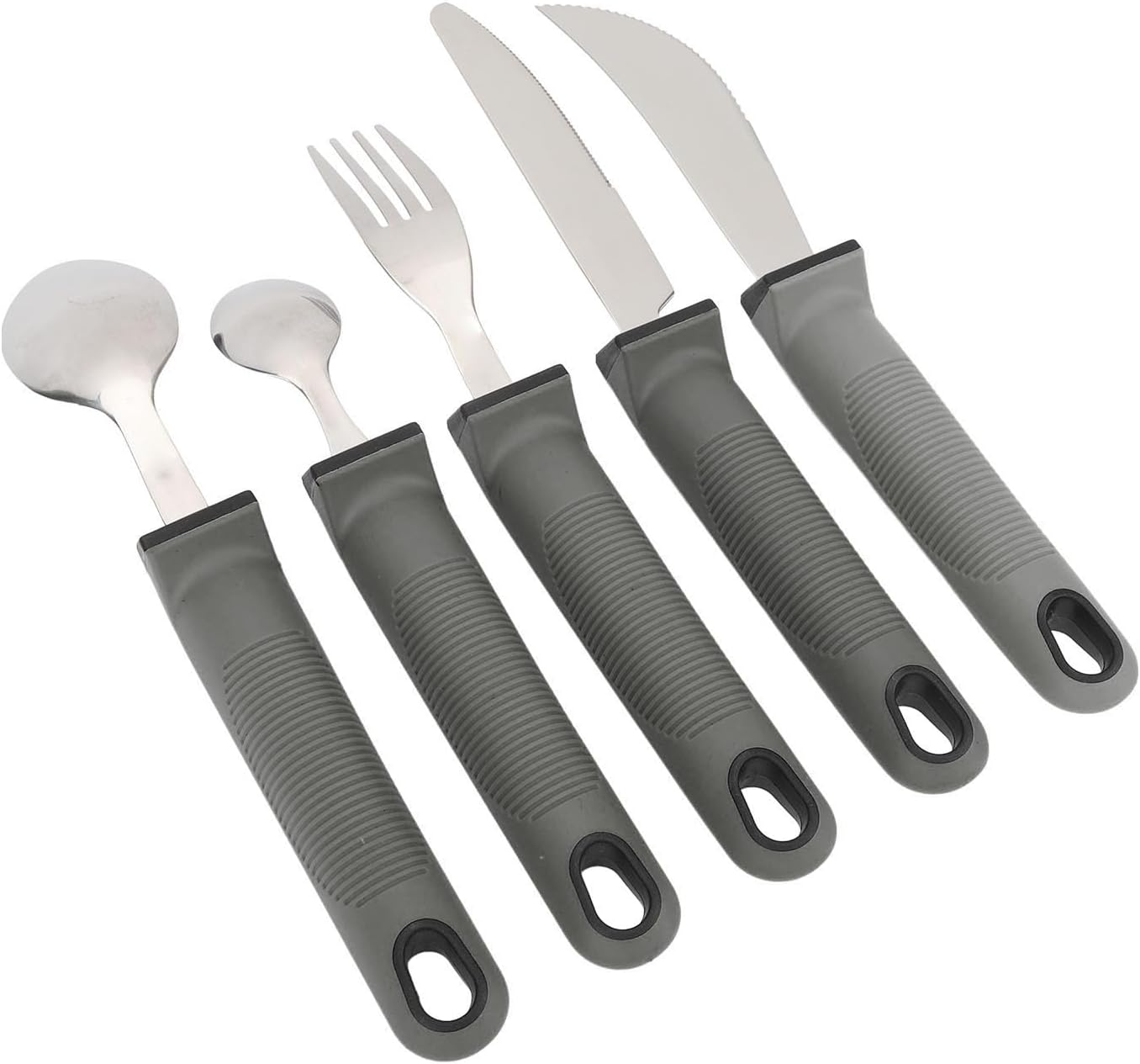 5Pcs Adaptive Cutlery Set, anti Shake Adaptive Utensils Set, Adaptive Flatware Set, with Nonslip Handle for Hand Tremors, Arthritis, Parkinson or Elderly Use (Blue)