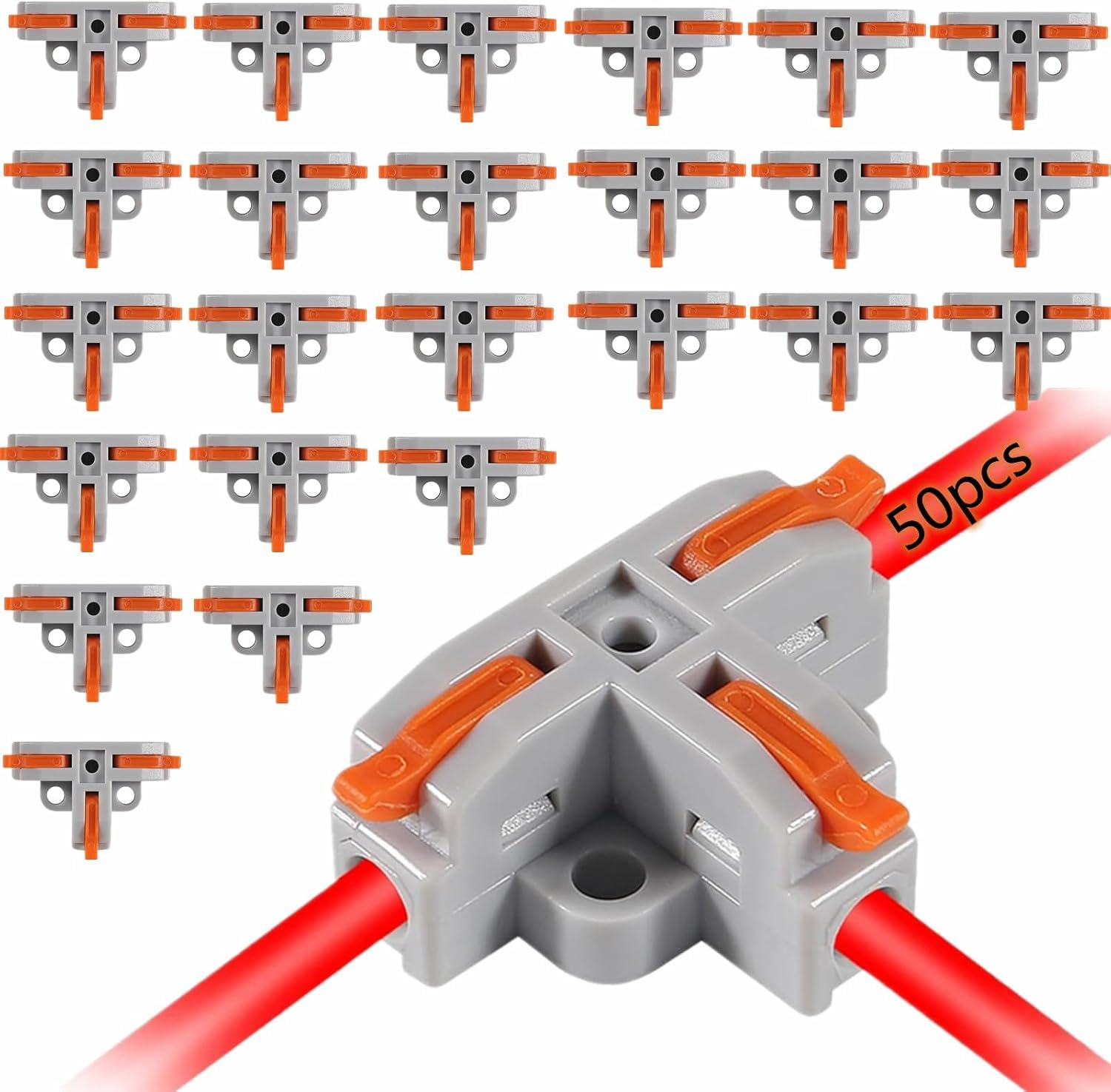 QCCAN 50PCS Lever Wire Connectors, T Shape Quick Wire Connectors, Electrical Lever Nuts Wire Connectors Push-In Connectors image number 2