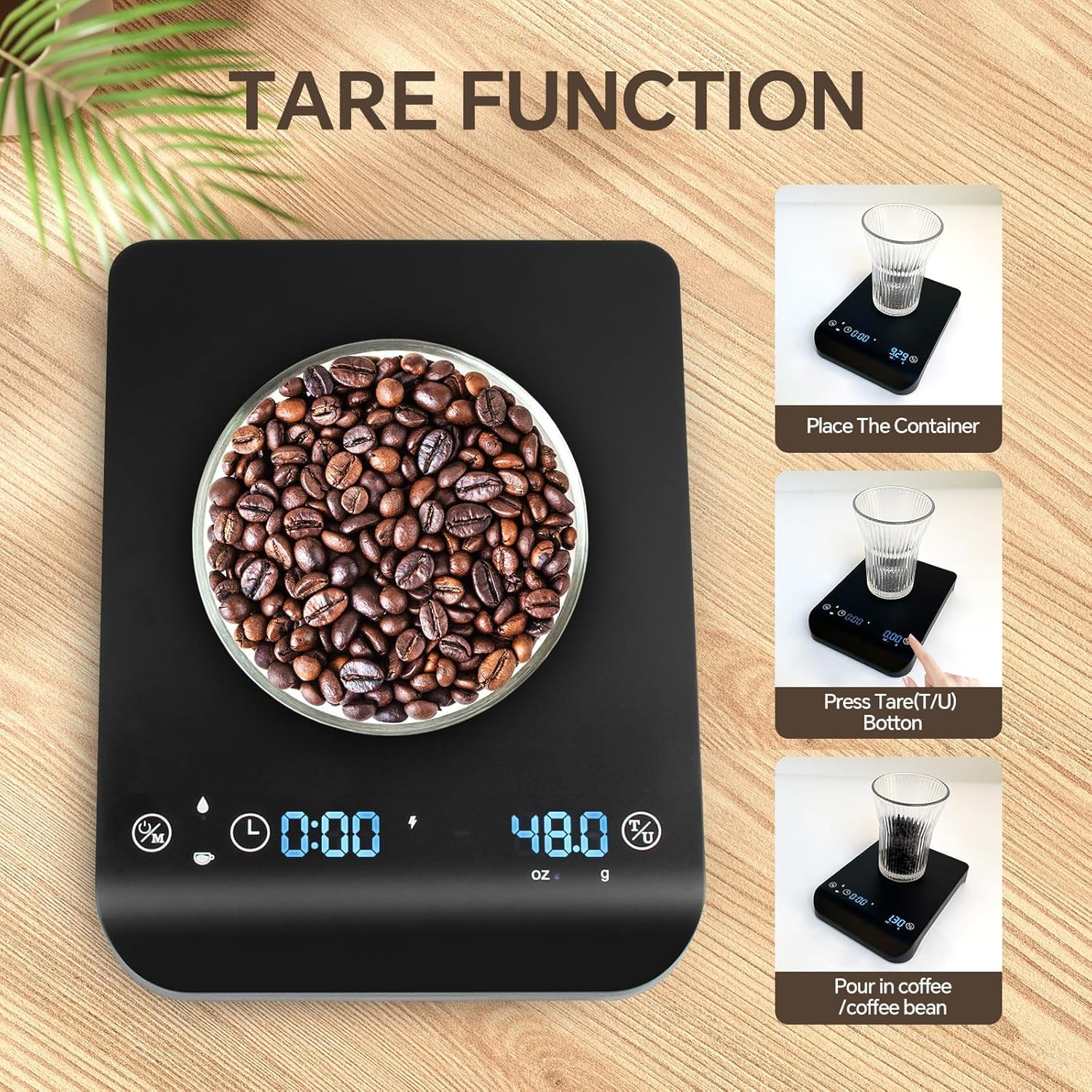 Mini Coffee Scale with Timer, Rechargeable Espresso Scale, Drip Coffee Scale 3Kg/0.1G High Precision, Automatic Peeling Timer, Touch Sensor - Black image number 2