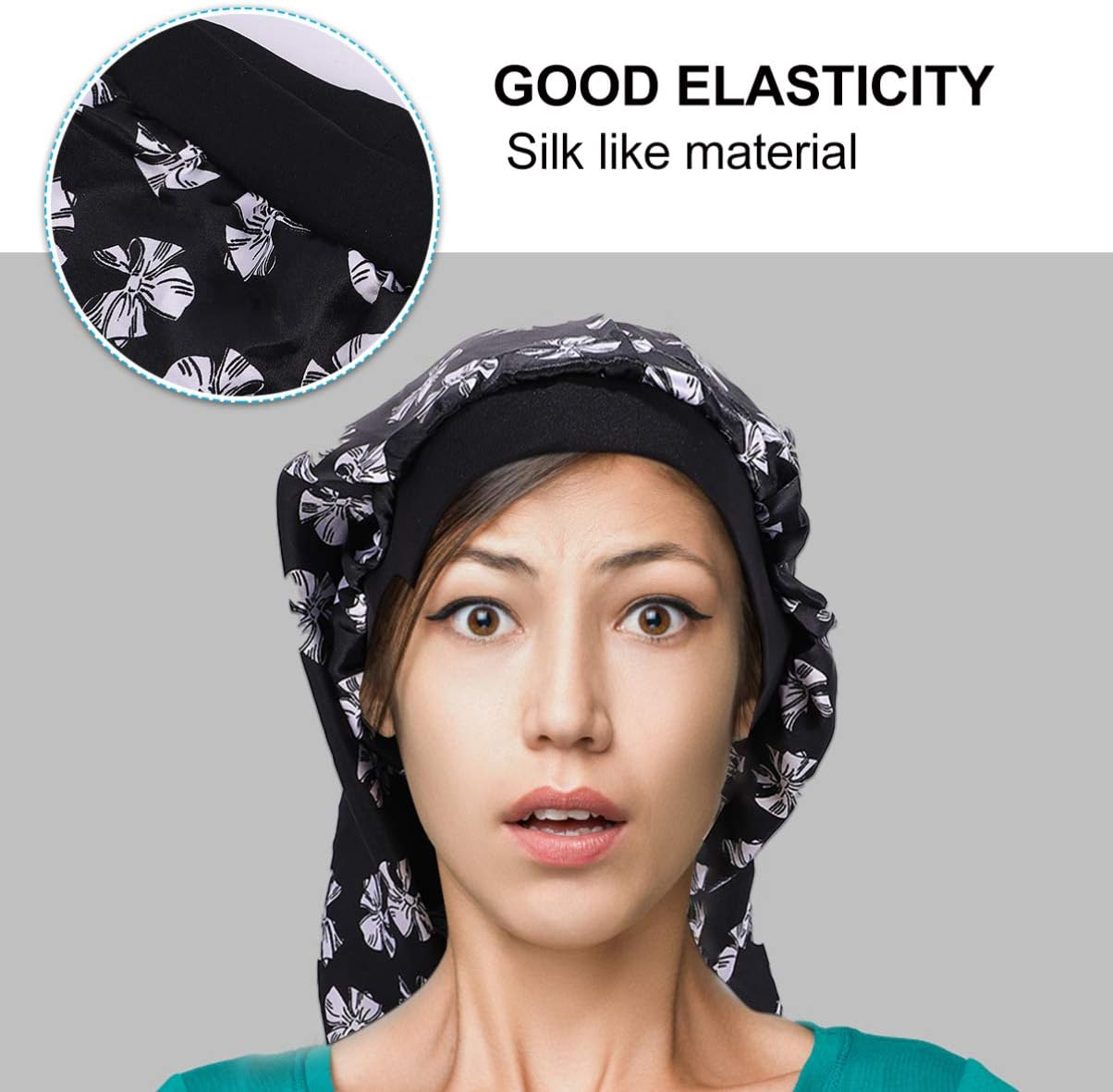 KESYOO 1PC Wide Brim Beanie Sleeping Cap Printed Hair Loss Cap Elastic Practical Cap Elasticity Chemotherapy Cap Black