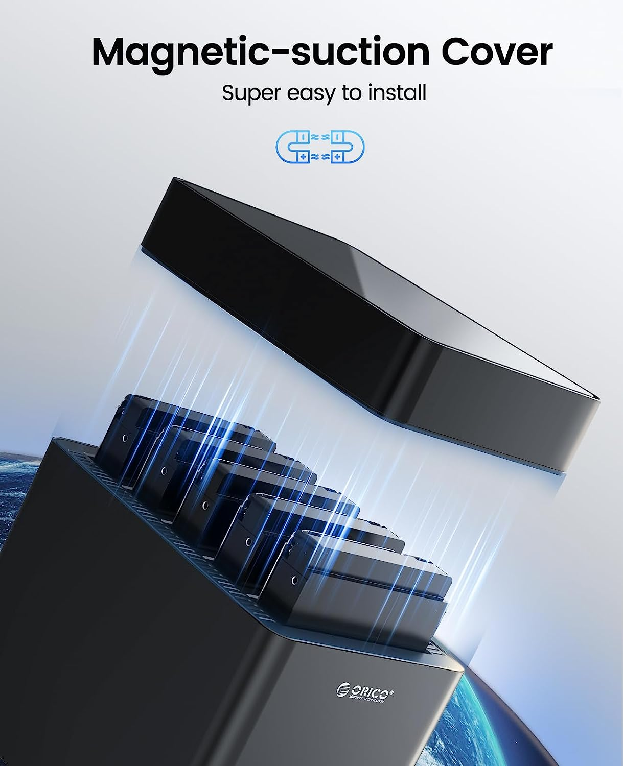 ORICO 5 Bay 3.5 Inch Hard Drive Enclosure USB C to SATA Magnetic Tool-Free External HDD Enclosure with 12V/6.5A Power Adapter for Family Storage Expansion up to 90Tb(5X18) - DS500C3 image number 4