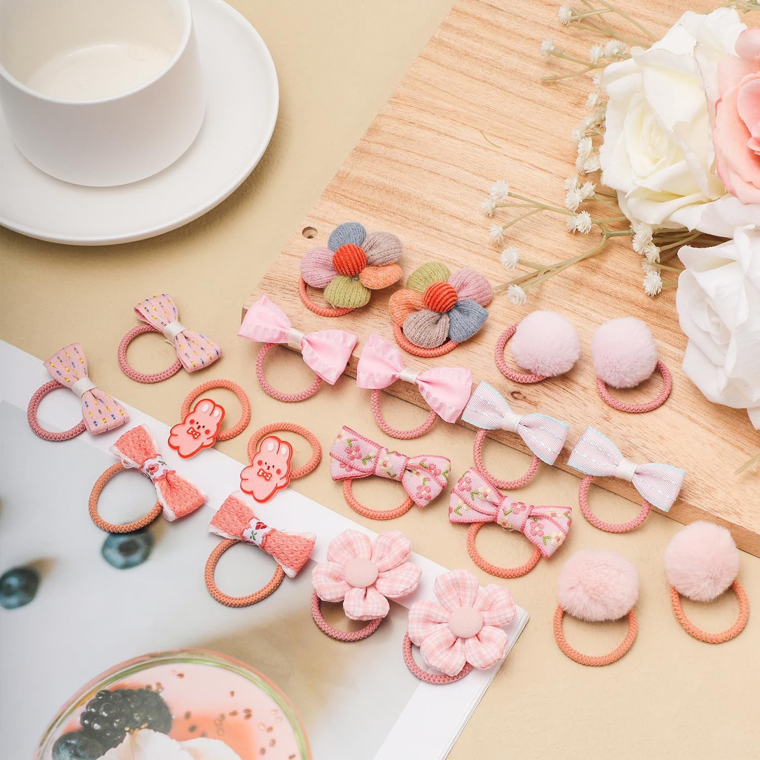 BOXOB 20Pcs Dog Hair Bows Pink Bows for Small Dogs Cute Elastic Bows for Dogs Elastic Hair Rabbit Flower Bows for Puppies image number 1