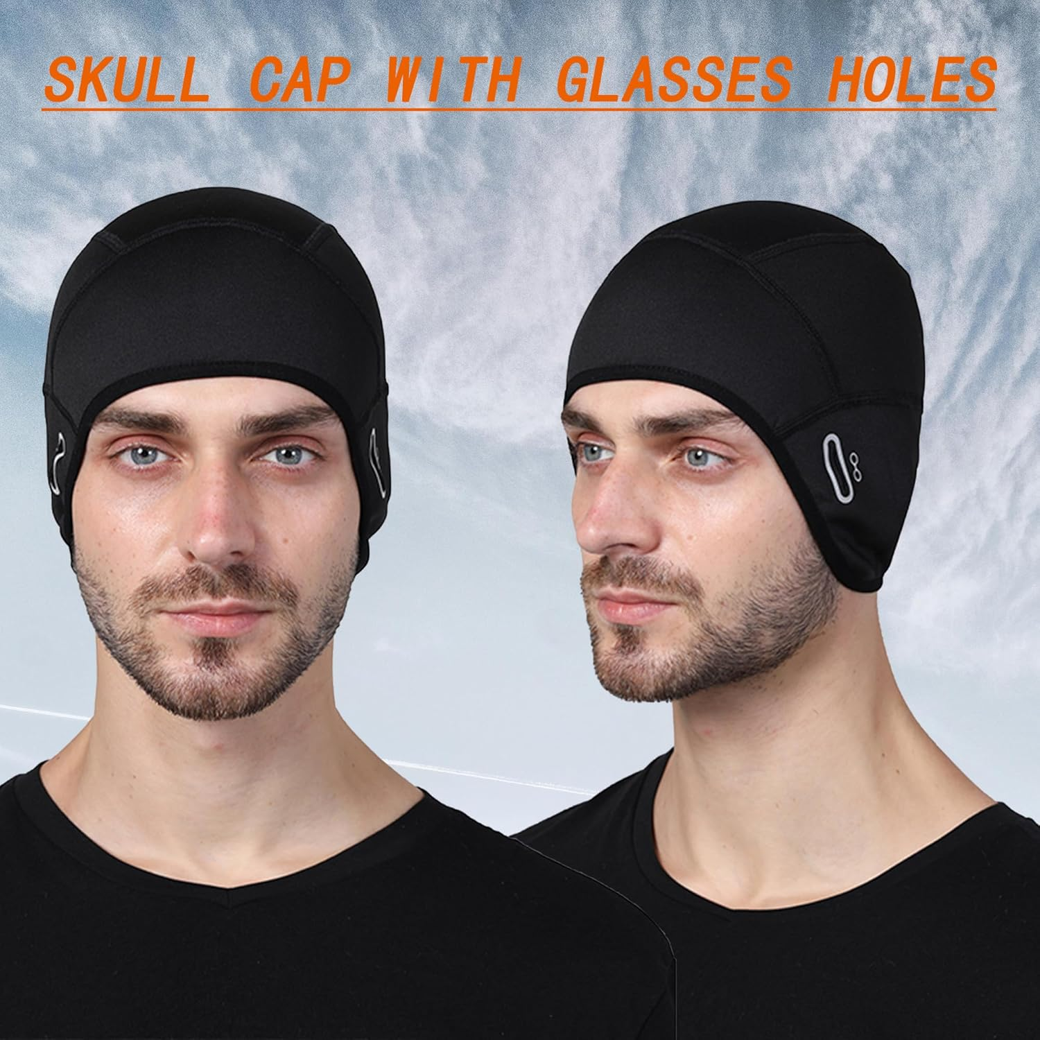 Skull Cap Helmet Liner with Glasses Holes Winter Fleece Cycling Cap Beanie Thermal Hat for Men Women Cycling Running image number 2