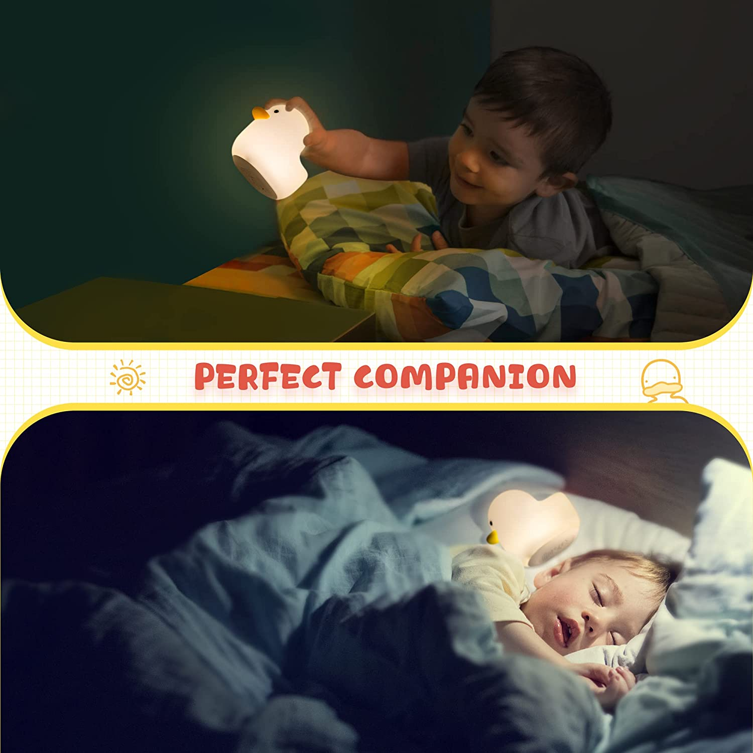UNEEDE LED Benson Night Light, Cute Duck Animal Silicone Nursery Night Light Rechargeable Table Lamp Bedside Lamp with Touch Sensor for Baby Girls Women Bedrooms, Living Room image number 2