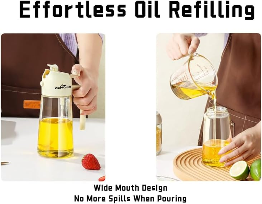 OZMOUNT Olive Oil Spray and Pour Bottle, 2 in 1 Oil Dispenser and Sprayer, Kitchen Gadgets, Kitchen Accessories, Container, Non Slip Comfort Grip, 16Oz/470 Glass Spraying, Mister Salad, (GREEN) image number 3