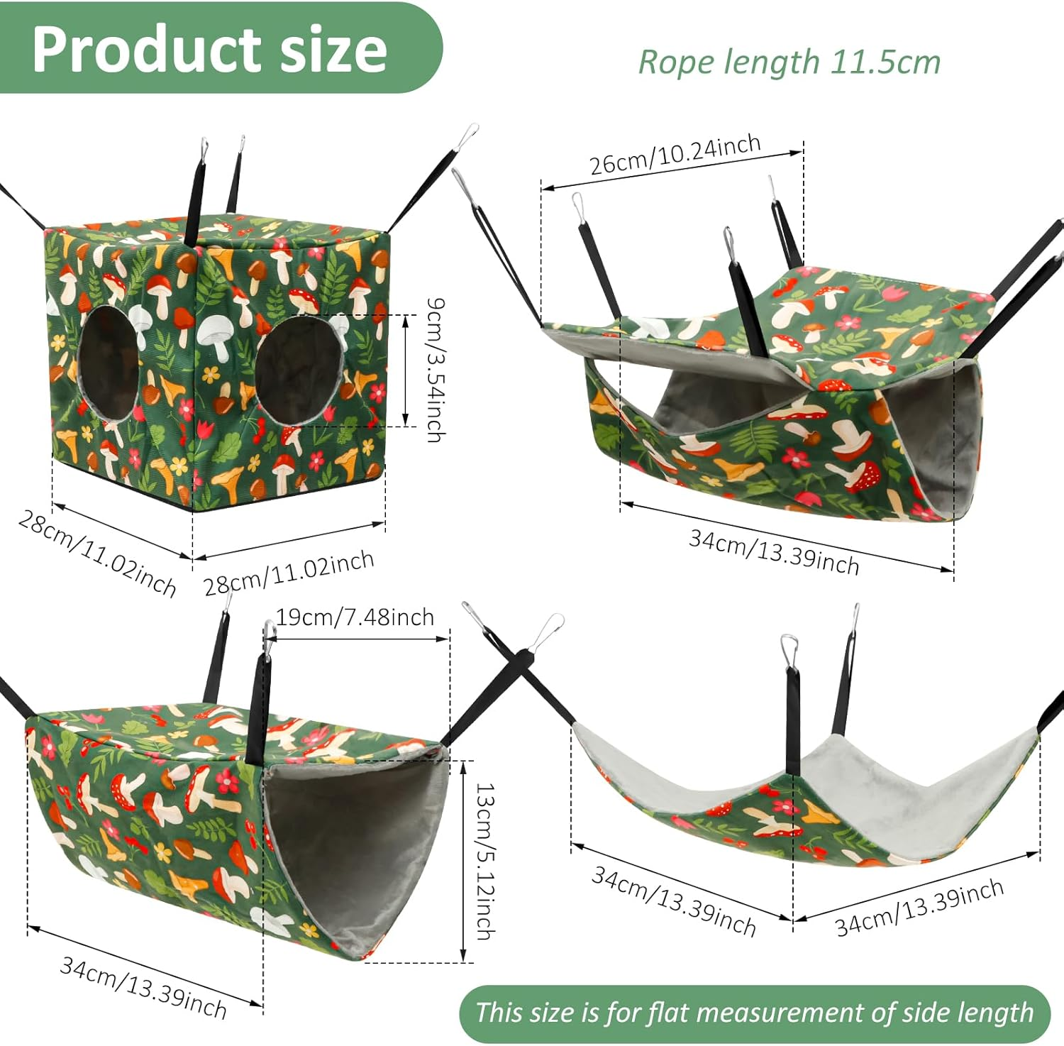 Pack of 4 Hamster Hammocks House, Hanging Swing Small Animals Bed Linen, Washable Rat Cage Accessories, Soft Plush Guinea Pig Bed Toy for Ferrets Rats Guinea Pigs Parrot (Green) image number 1