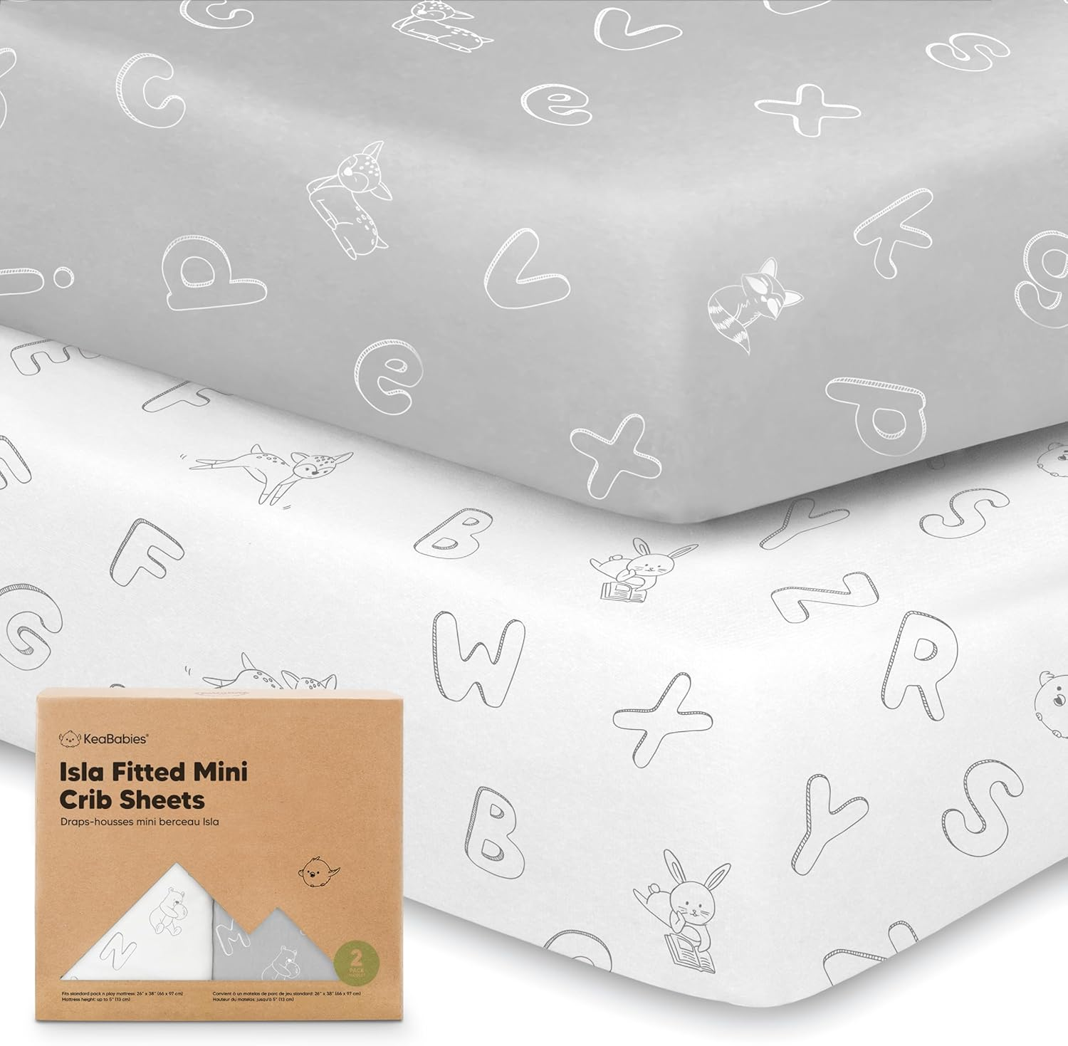 2-Pack Mini Cot Sheets Fitted - Bamboo Baby Cot Sheets Fitted for Pack N Play Mattress 97X66Cm, Soft & Cozy, Neutral Toddler Playard Bedding, Snug Mini Baby Crib Mattress Cover Boy, Girl (Butterflies)