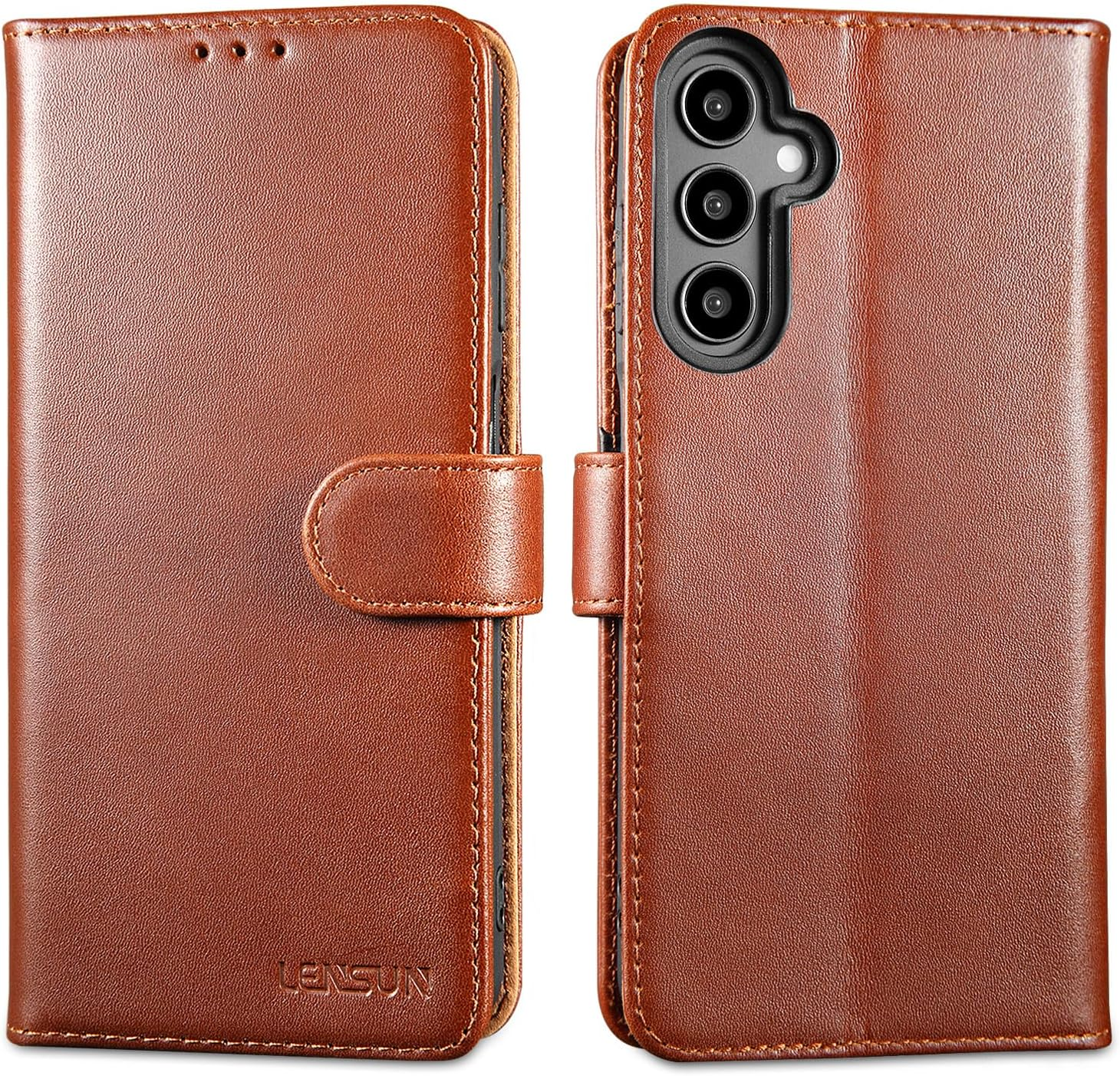 LENSUN Leather Case for Samsung Galaxy A25 5G, Genuine Leather Case [Card Slot] [RFID Protection] [Genuine Leather] Mobile Phone Case [Foldable] Mobile Phone Case for Samsung Galaxy A25 &ndash; Dark Brown image number 4
