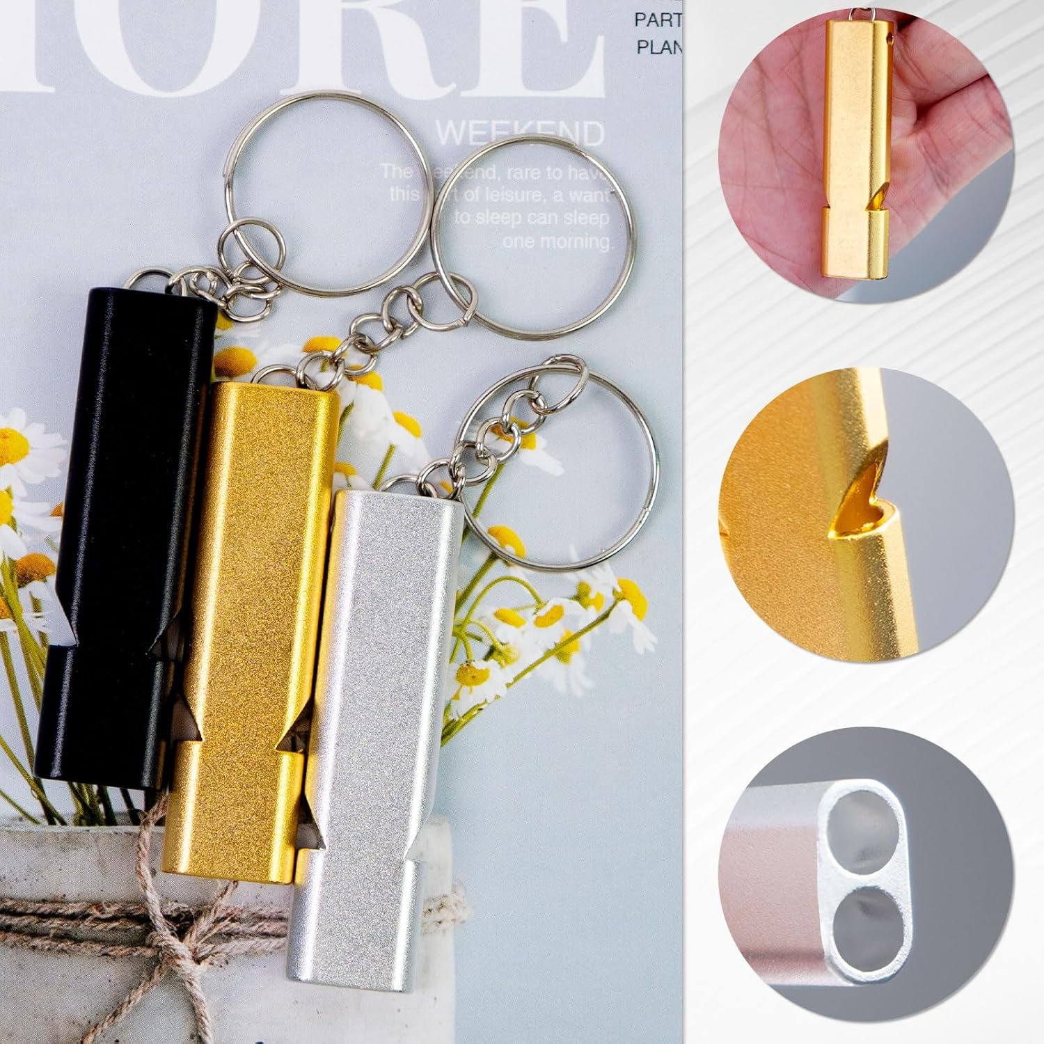 NEETUE 6 PCS Whistles for Adults with Lanyard, Black Whistle, Storm Whistle, Squeeze Boat Whistle, Hiking Whistle Safety Whistle, Whistles for Adults Emergency, Bear Whistle to Scare Bears image number 4