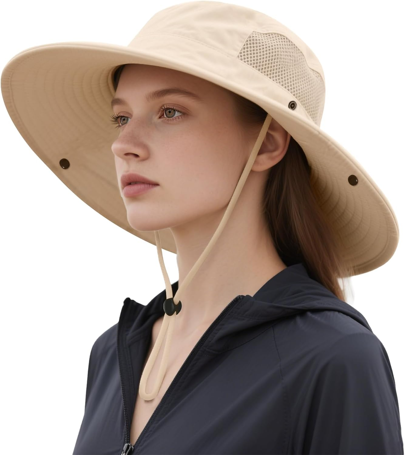 Qorvix UV Protection Wide Brim Sun Hat for Women Men, Adjustable Mesh Safari Hat with Breathable Design, Packable Lightweight for Beach Fishing Hiking and Outdoor Activities