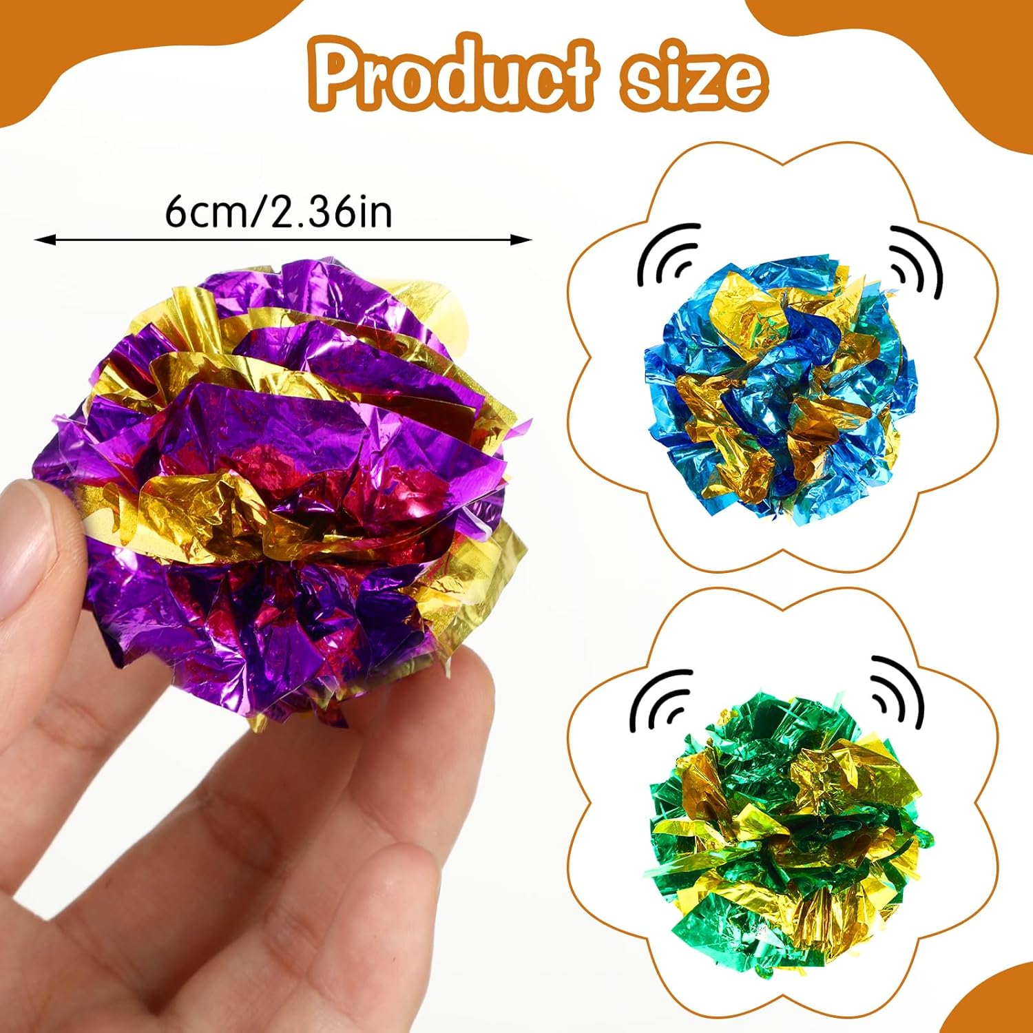 Sliverdew Pack of 30 Interactive Crinkle Balls for Cats 5.8 Cm Cat Ball Toy Colourful Cat Mylar Crinkle Balls Cat Crinkle Ball for House Cats to Stay Fit and Active image number 5