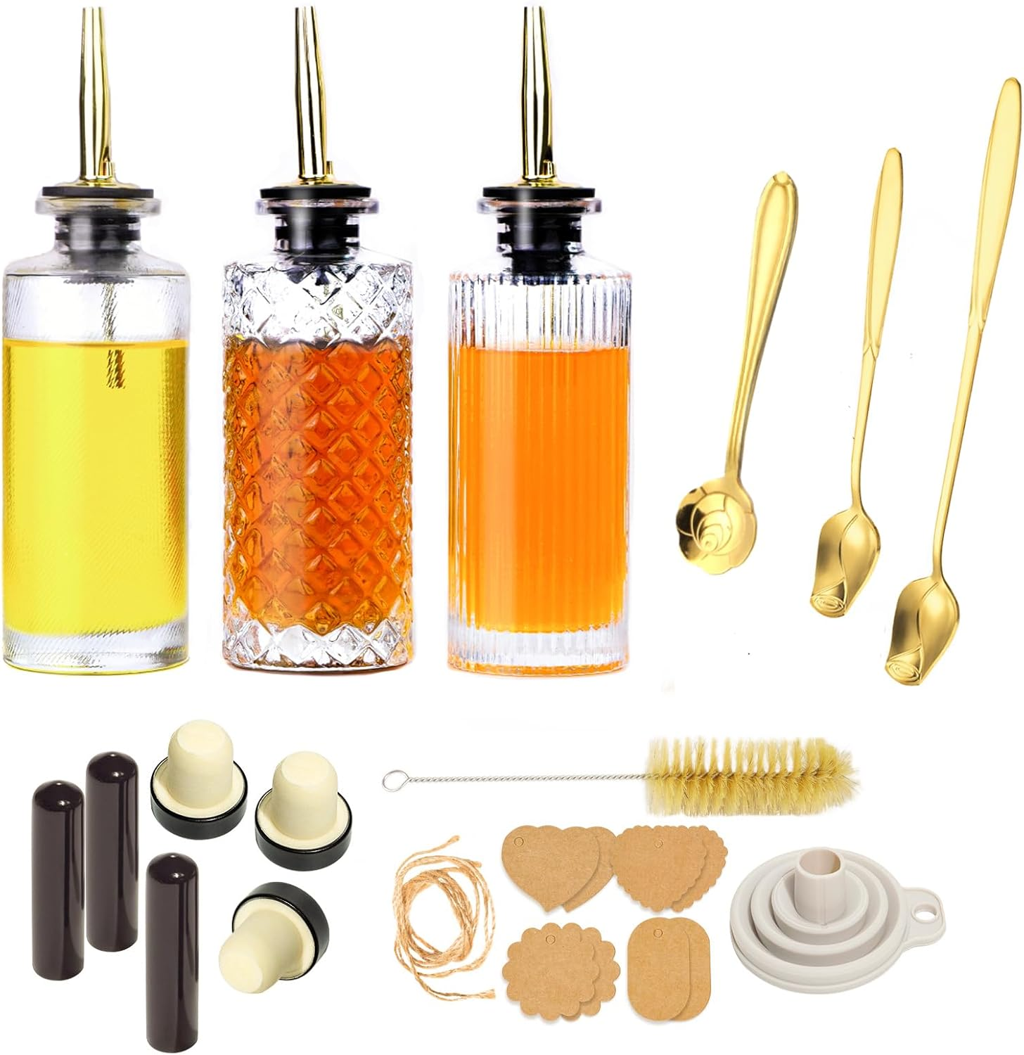 Oudizz Coffee Syrup Dispenser Set 2 Pcs - 200Ml Syrup Dispenser Glass with Metal Pour Spout for Coffee Bar - Honey Jar Honey Dispenser Refillable for Kitchen