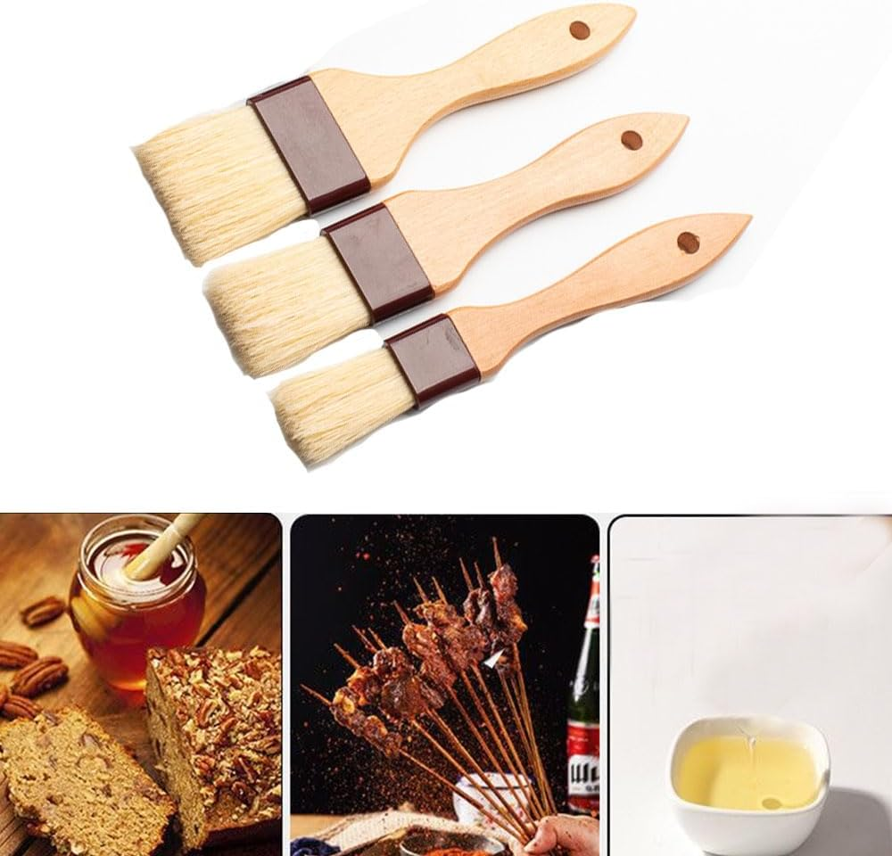 3Pack Natural Bristle Pastry and Basting Brush Set with Wooden Handles,Ideal for Cooking, Baking, BBQ, and Kitchen Basting image number 3