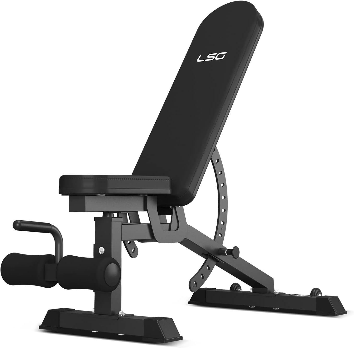 LSG GBN-006 14-Level FID Exercise Bench with 42 Combinations of Adjustability Seat Height Adjustments with Deluxe Padding & Stitching Heavy Duty Frame Front Ankle Rollers Deluxe Leather Upholstery image number 3