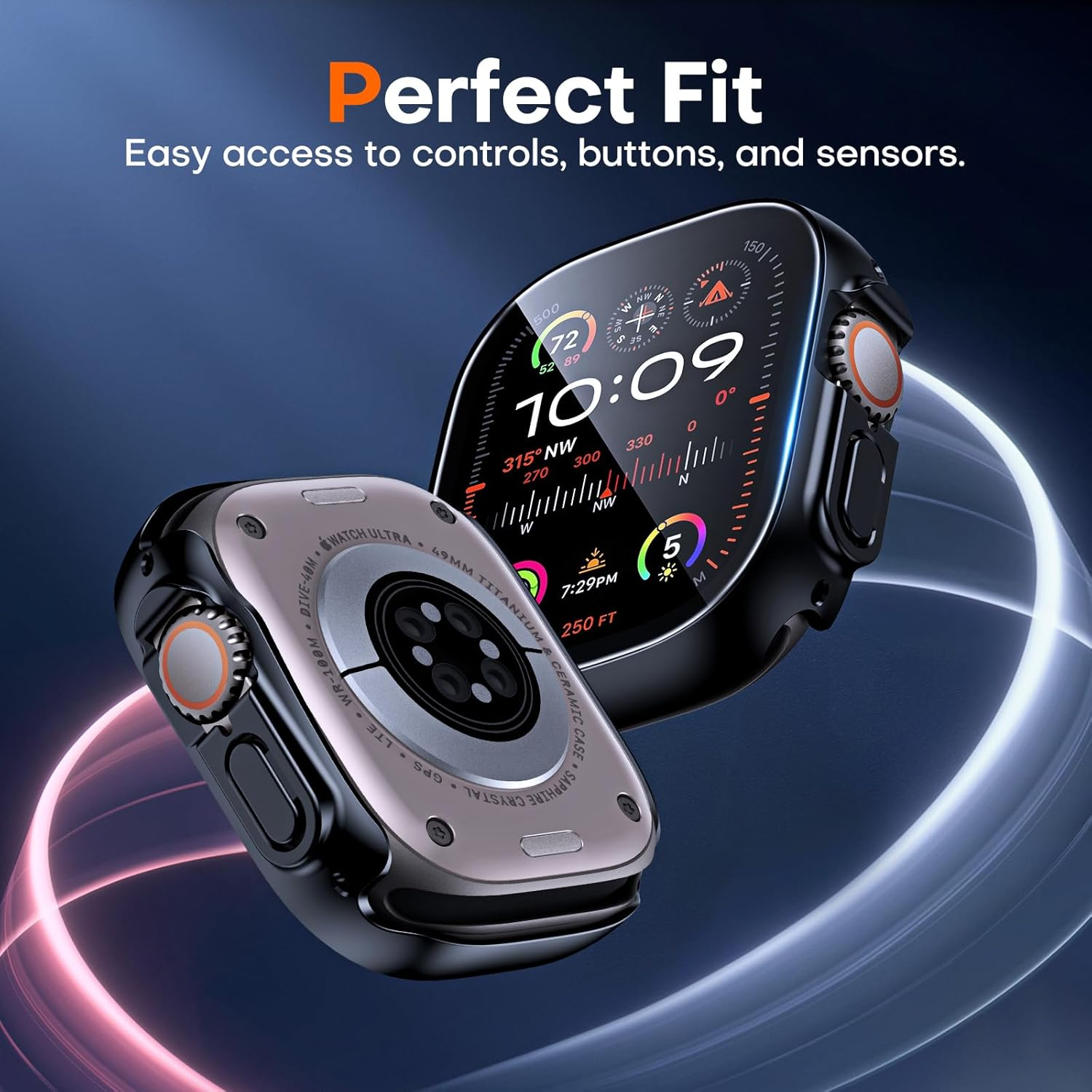 TAURI 2 Pack Hard Case Designed for Apple Watch Ultra 3/2/1 49Mm, [360&deg; Shockproof] with 9H Tempered Glass Screen Protector, [Scratch-Resistant] Cover - Black image number 4