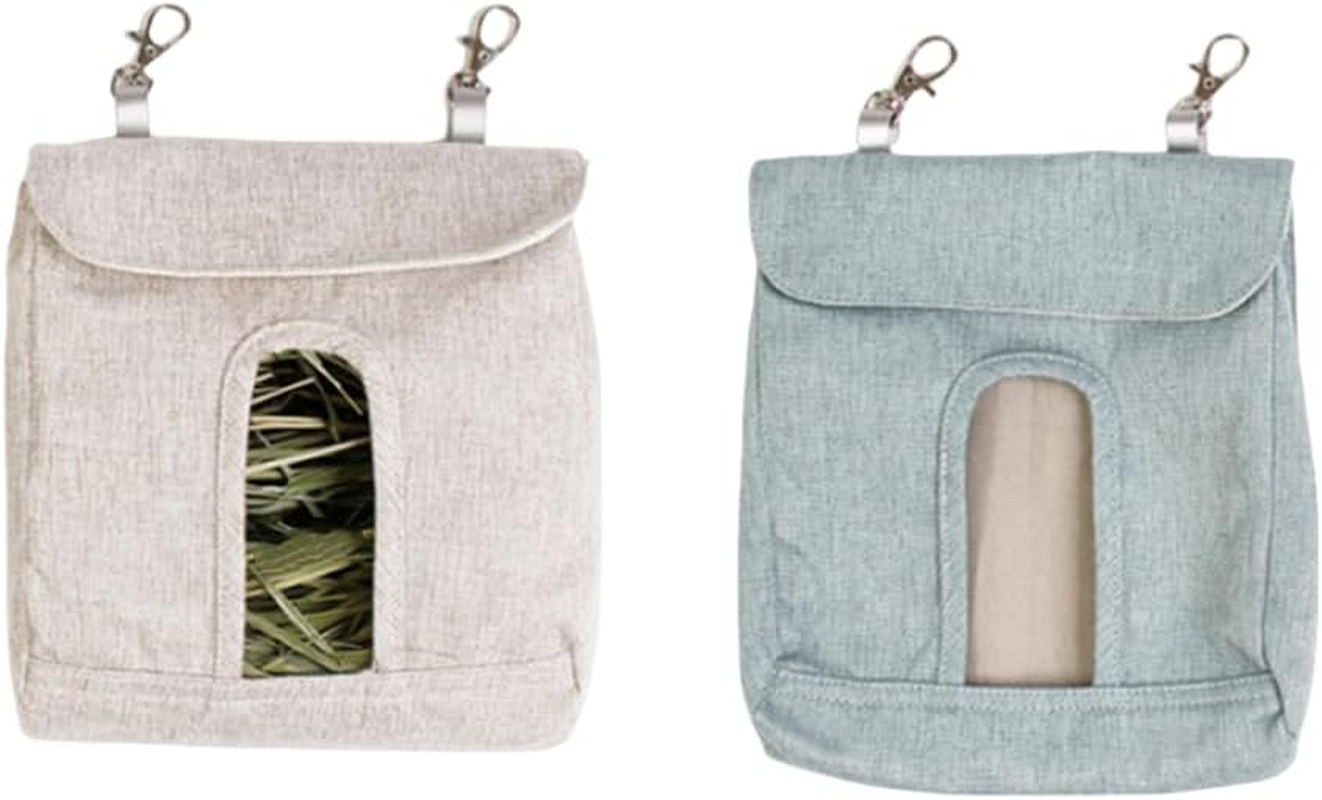 2 Pieces Rabbit Hay Feeder Bag, Guinea Pig Hay Feeder Bag, Rabbit Bunny Hamster Chinchilla Feeder Holder Cage, Small Animal Hanging Food Storage(M)