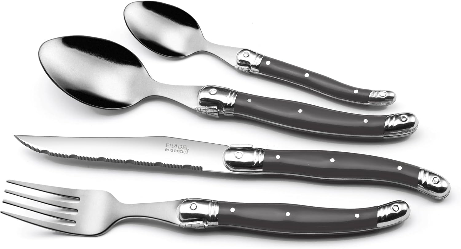 LOU LAGUIOLE - 24 Piece Cutlery Set for 6 - Rustic - 18/0 Stainless Steel, Standard Finish - Grey