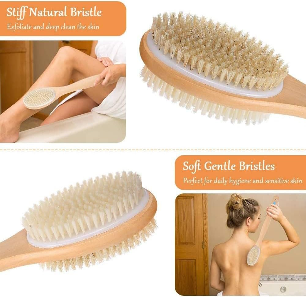 Aufondof Body Scrubber with Soft and Stiff Bristles, Shower Brush Bath Dual-Sided Long Handle Back Scrubber Body Exfoliator for Bath Wet or Dry Brush,Back Brush image number 4