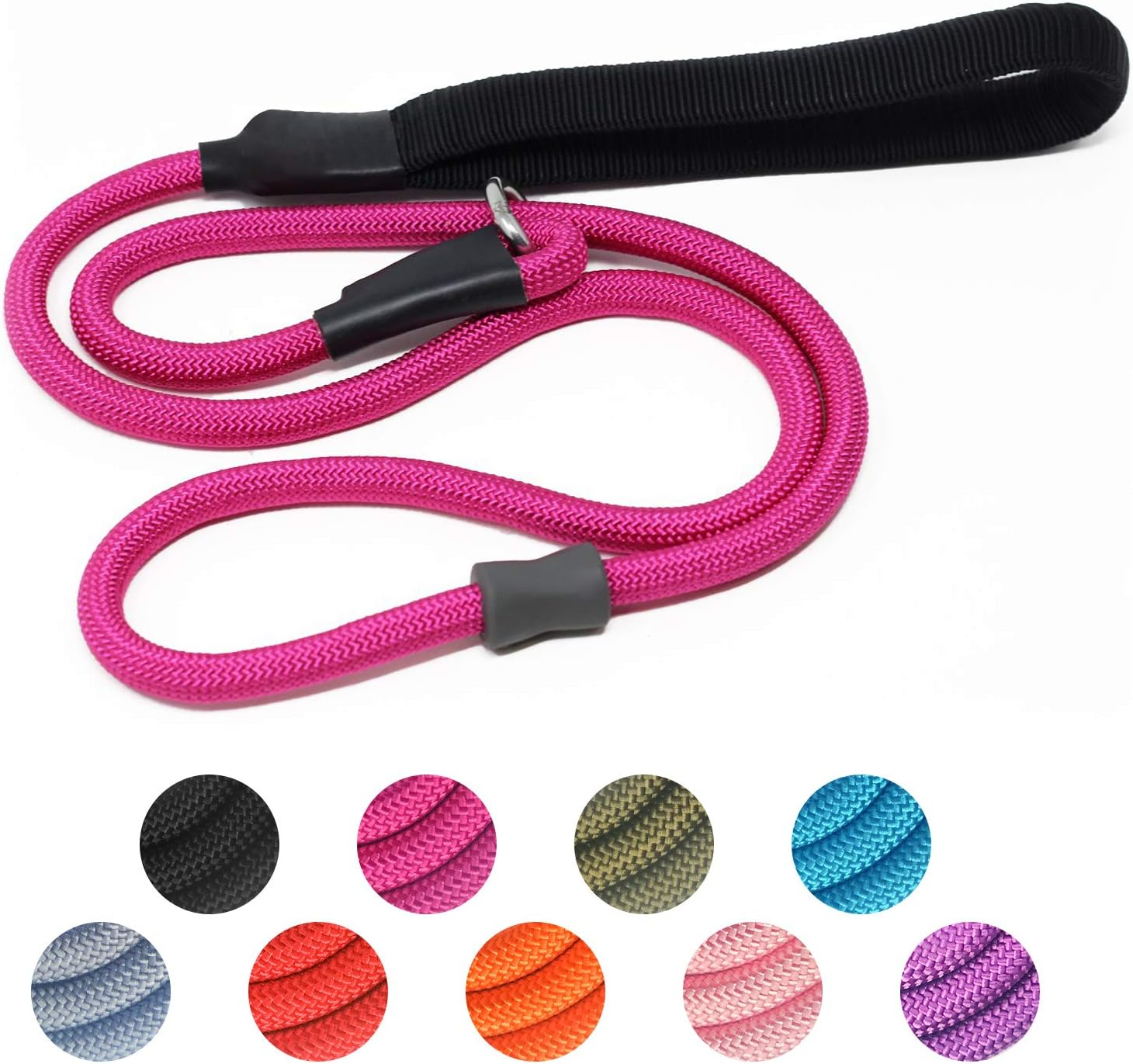 Strong Slip Rope Dog Training Leash (6Ft) - Heavy Duty Durable Braided Nylon Lead with Rubber Stopper & Padded Handle - No Pull Walking for Medium Large Dogs (Blue, 1/2" X 6Ft)