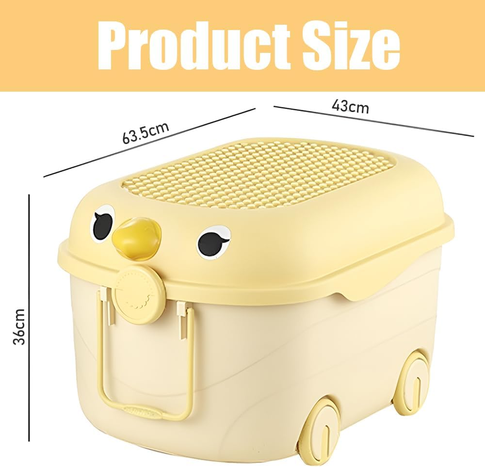 Cartoon Duck-Shaped Storage Box,Toy Storage Baske with Casters and Handle,Creative Building Block Top Cover Basket,Space Saving Baby Clothes Storage Case,For Playroom Kids,Family 43X63.5X36Cm