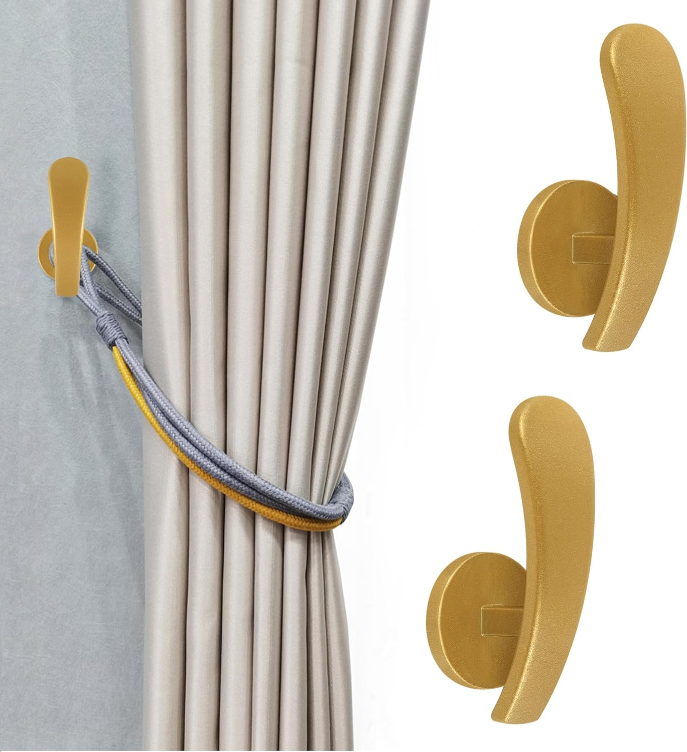 Curtain Holdback, 2Pcs Wall Mounted Drapery Tiebacks with Screws, Decorative Drapery Metal Hook Wall Hanger, Silver